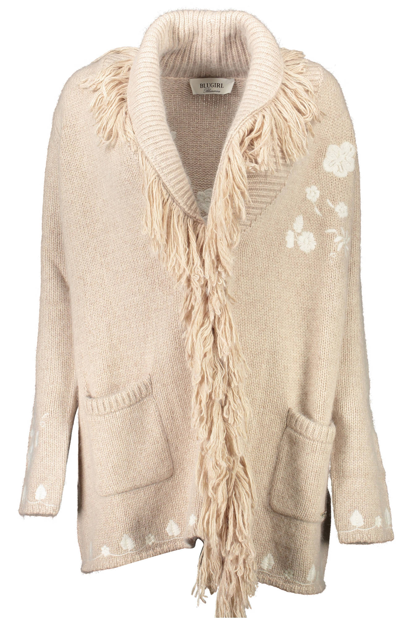 BLUGIRL Cardigan Damen Beige – V-Ausschnitt mit Stickerei & Schnürung | soulluna.de Beige