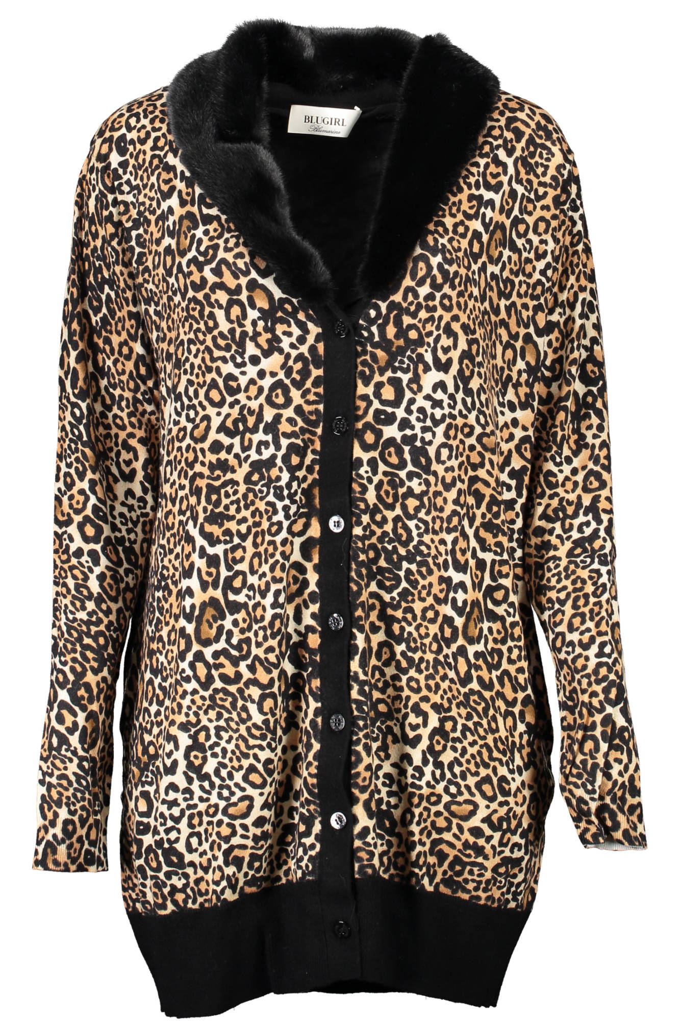 BLUGIRL Cardigan Damen Schwarz – V-Ausschnitt mit abnehmbarem Kunstpelzkragen Schwarz