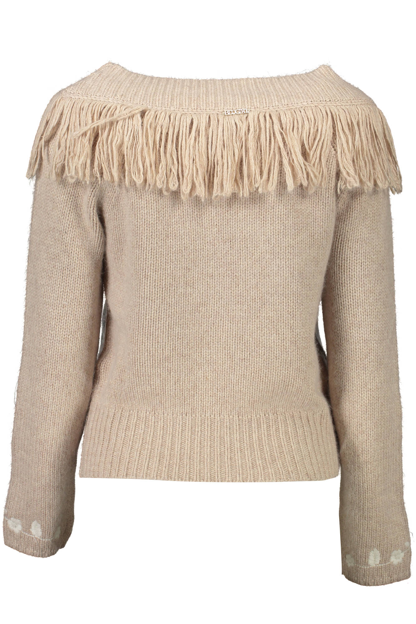 BLUGIRL Pullover Damen – Schwarzer Winterpullover mit Stickerei und Angora Beige