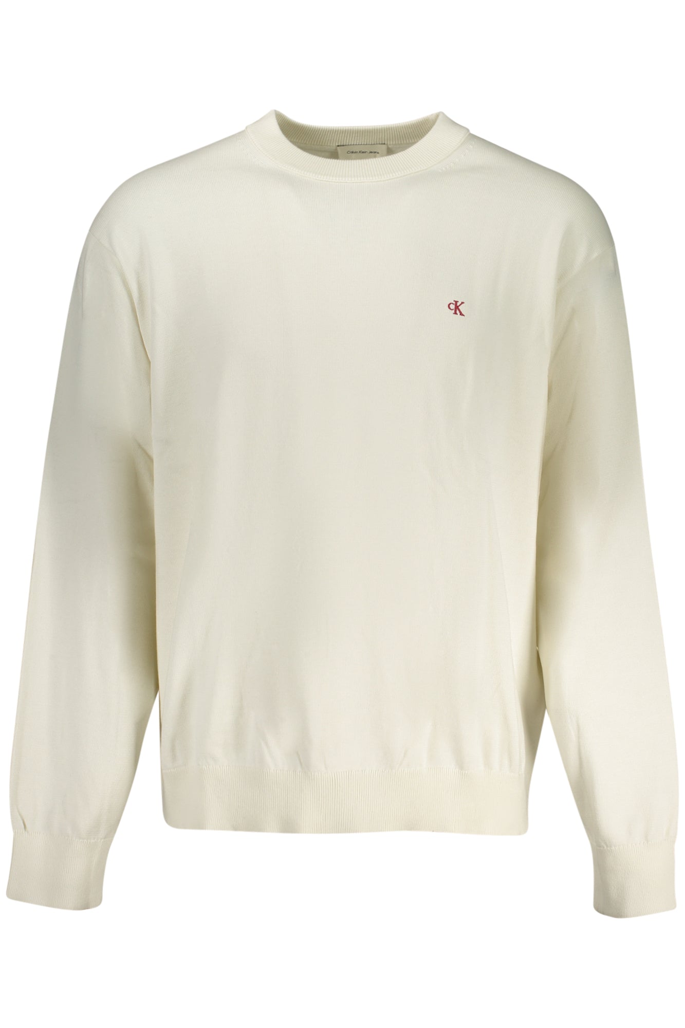 CALVIN KLEIN Herrenpullover weiß – Runde Halsausschnitt mit Logo-Stickerei Weiß