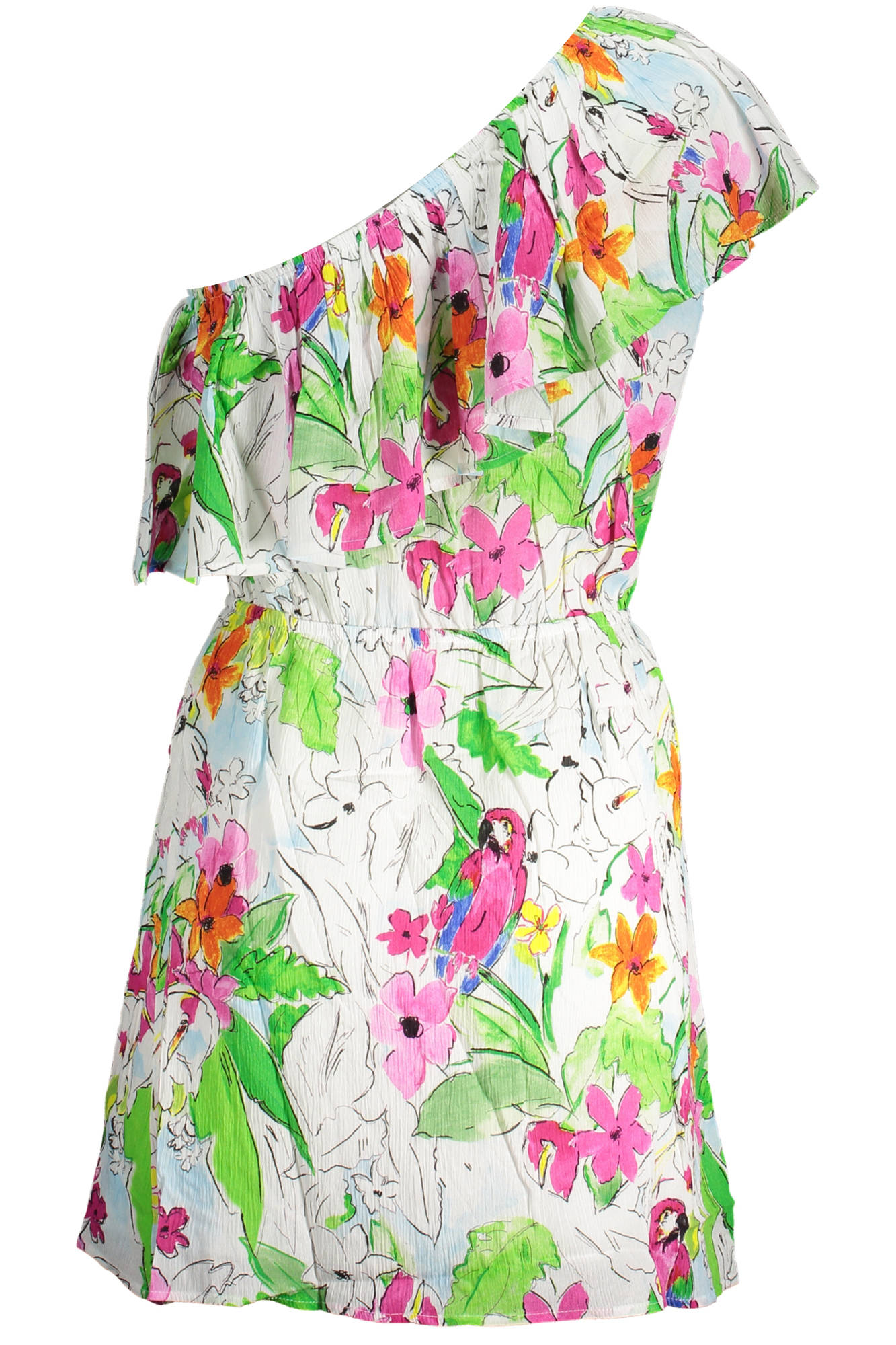 DESIGUAL Kurzes Kleid Damen Weiß – Asymmetrisch mit Kontrastdetails | soulluna.de Weiß