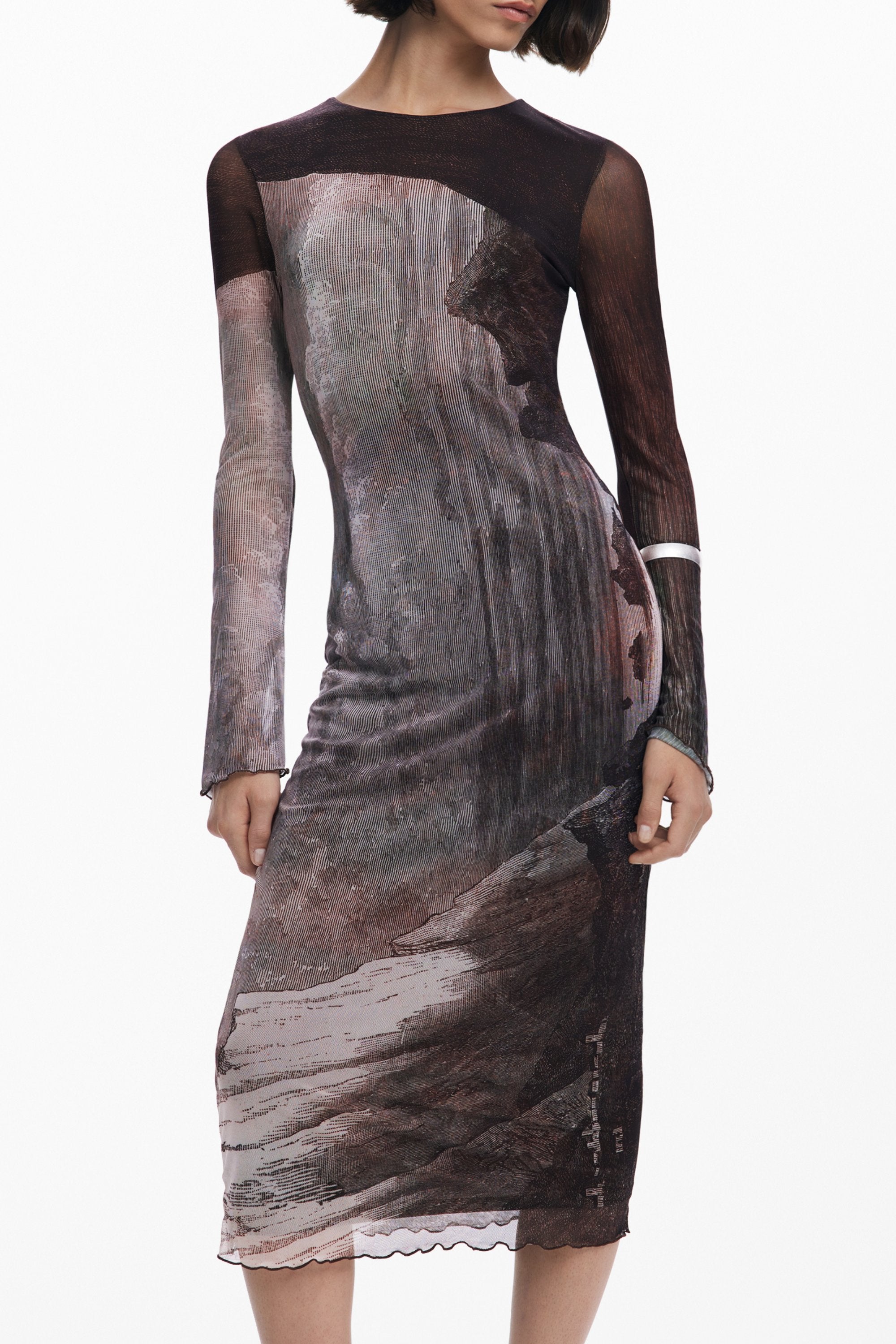 DESIGUAL Damen Kleid Braun Lang – Elegantes Winterkleid mit Rundhalsausschnitt Braun