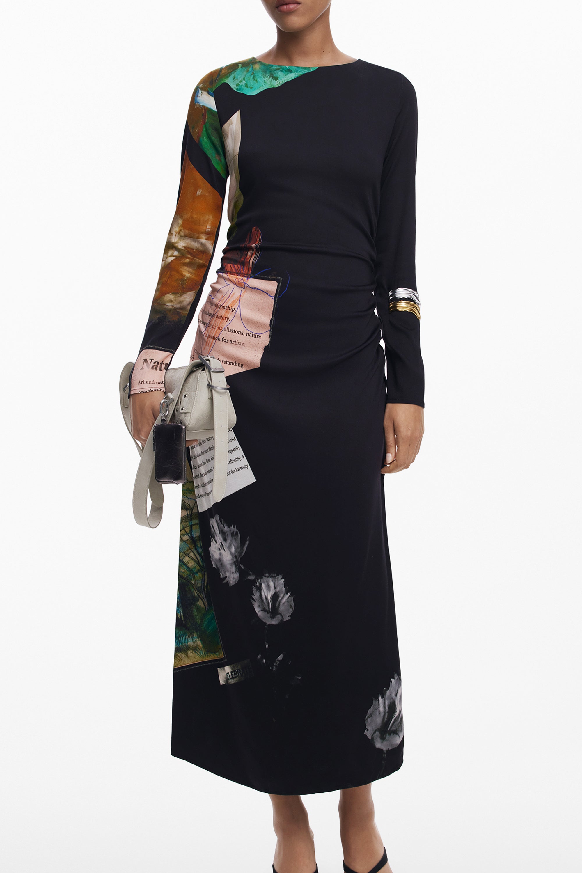 DESIGUAL Langes Schwarzes Damenkleid – Elegantes Abendkleid mit Kontrastdetails Schwarz