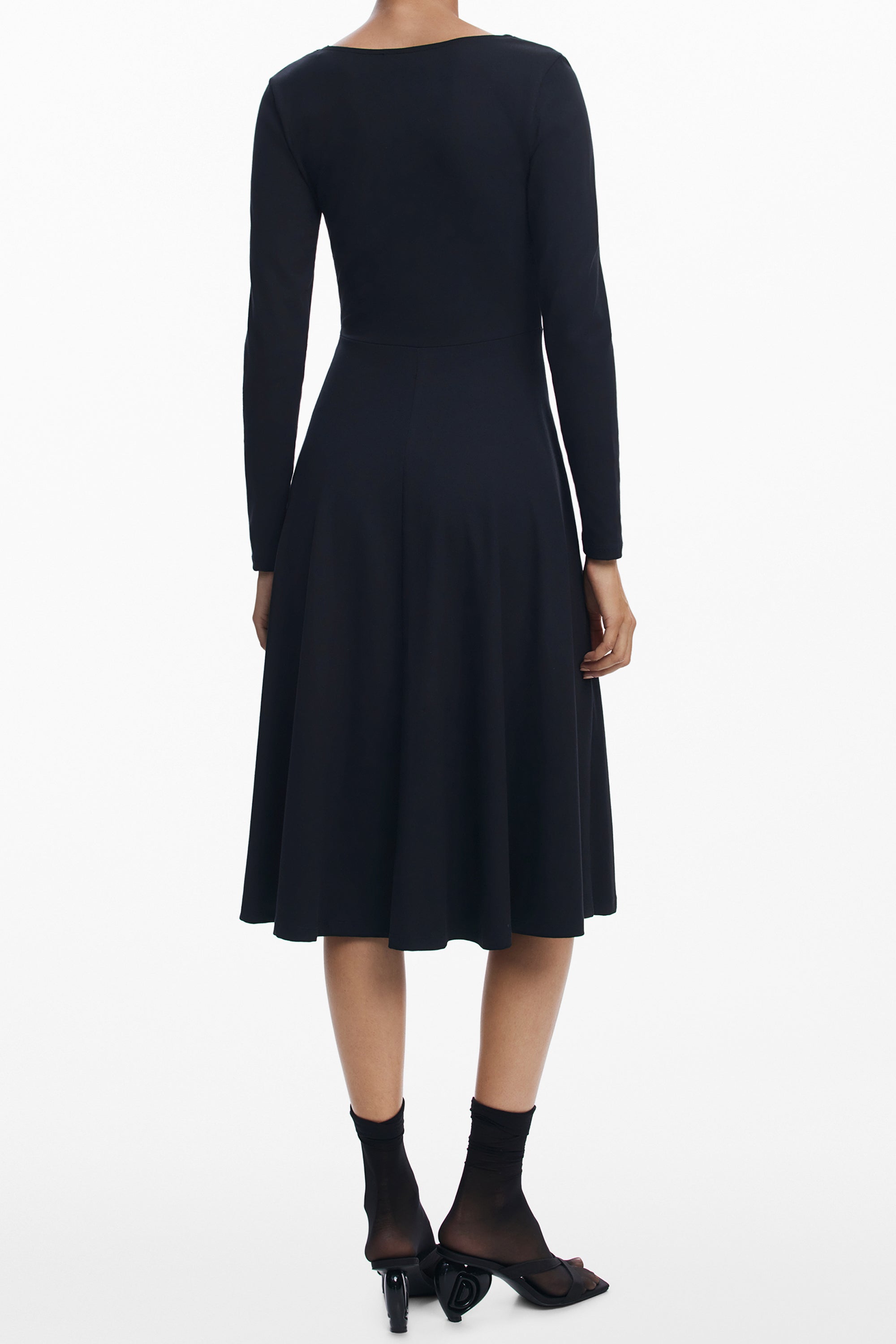 DESIGUAL Langes Schwarzes Damenkleid – Lirio Druck mit weitem Ausschnitt Schwarz