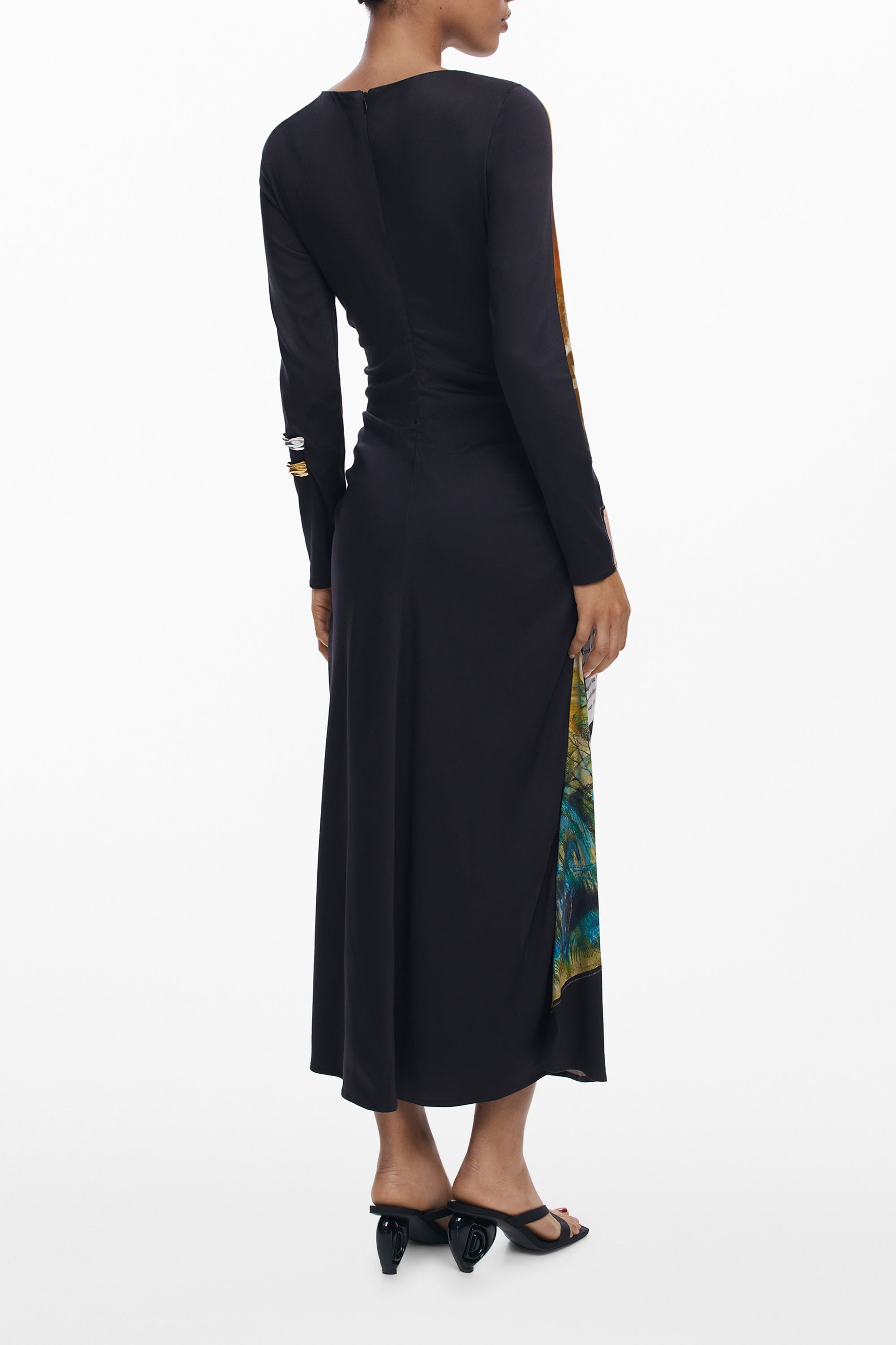 DESIGUAL Langes Schwarzes Damenkleid – Elegantes Abendkleid mit Kontrastdetails Schwarz