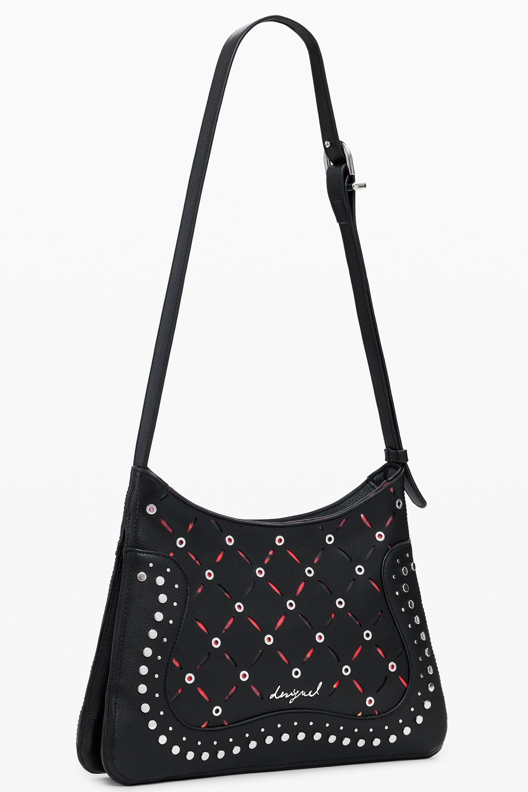 DESIGUAL Damen Tasche schwarz – Verstellbarer Schultergurt mit Nieten-Details | Herbst/Winter Schwarz