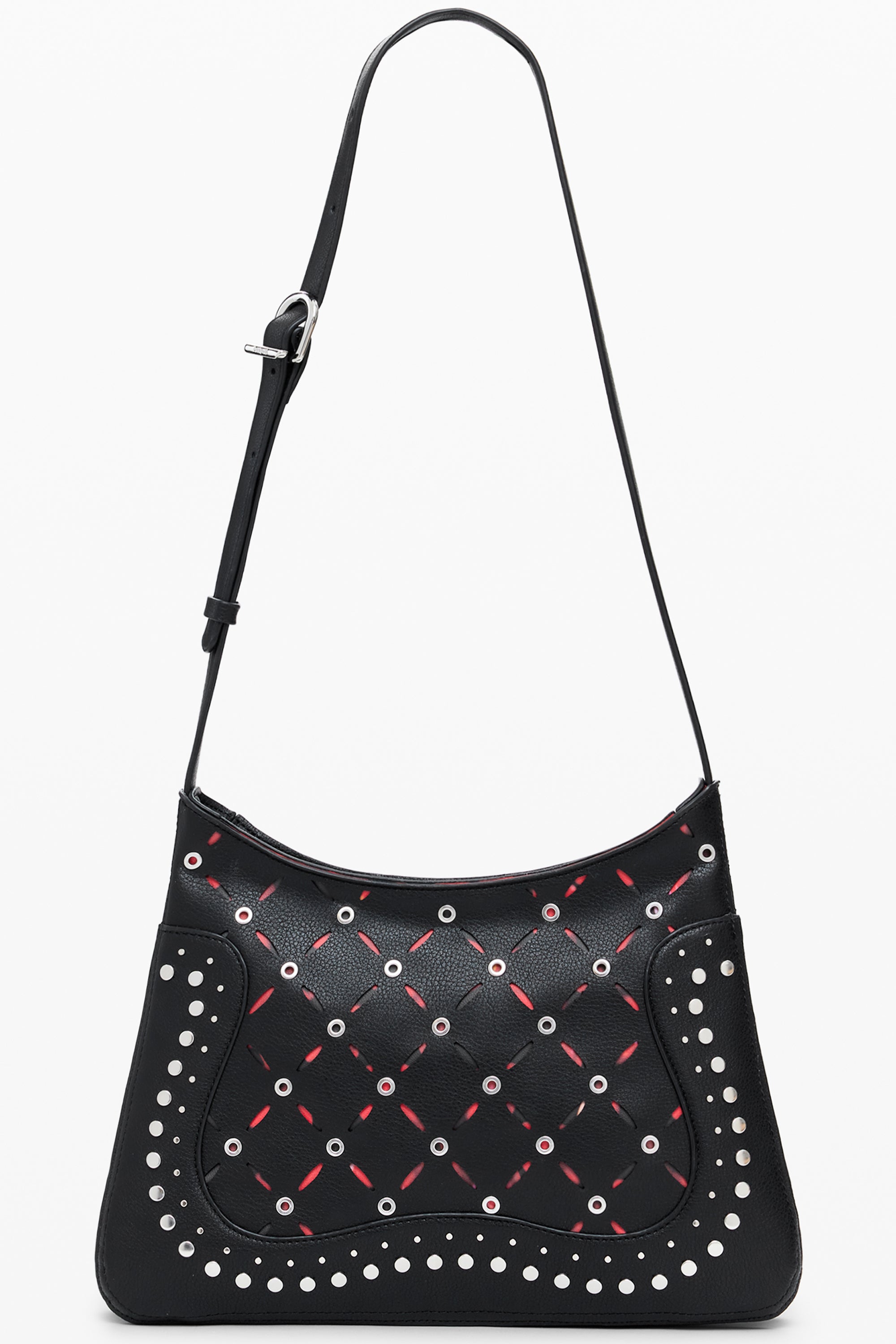 DESIGUAL Damen Tasche schwarz – Verstellbarer Schultergurt mit Nieten-Details | Herbst/Winter Schwarz