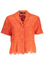 DESIGUAL Kurzarm-Hemd Damen Orange – V-Ausschnitt mit Kontrastdetails | soulluna.de Orange
