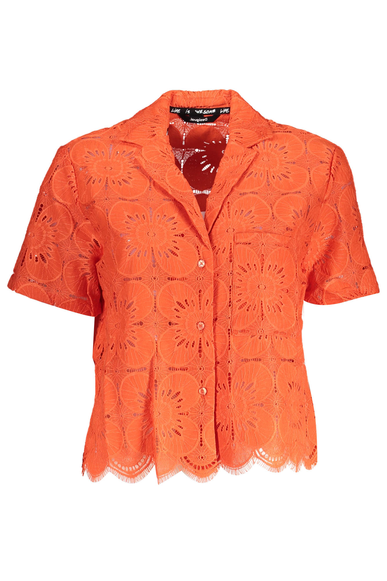 DESIGUAL Kurzarm-Hemd Damen Orange – V-Ausschnitt mit Kontrastdetails | soulluna.de Orange