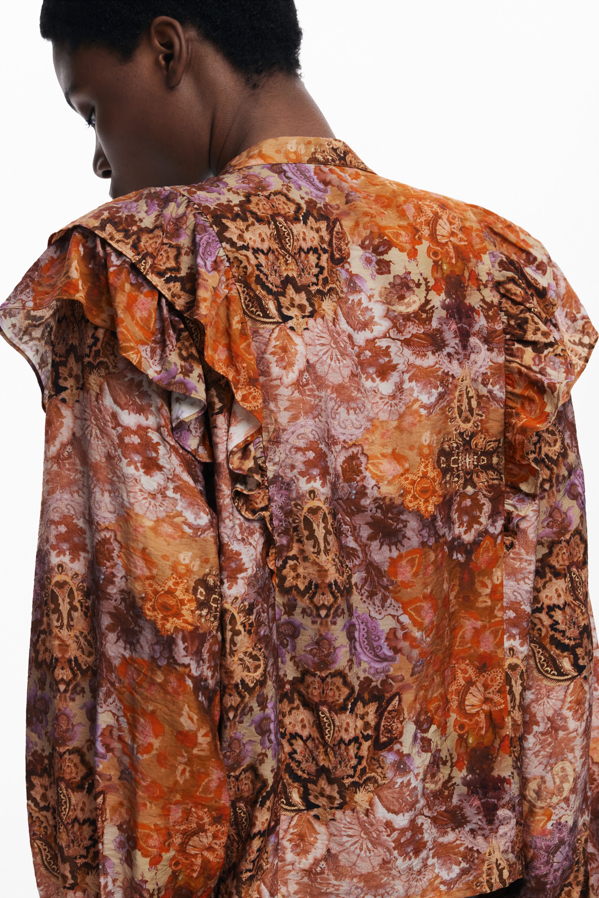 DESIGUAL Langarmshirt Damen – V-Ausschnitt mit Knopfdetails | Orange Orange