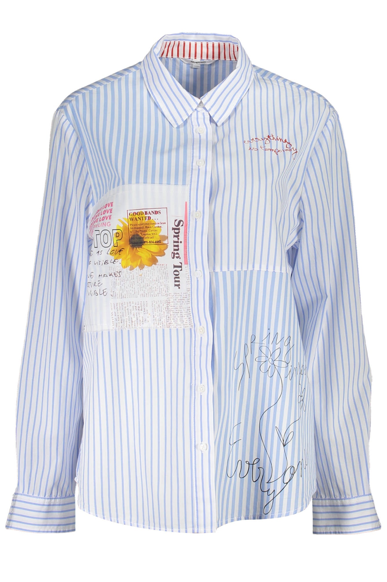 DESIGUAL Langarmshirt Damen Blau – Italienischer Kragen aus Viskose | soulluna.de Hellblau