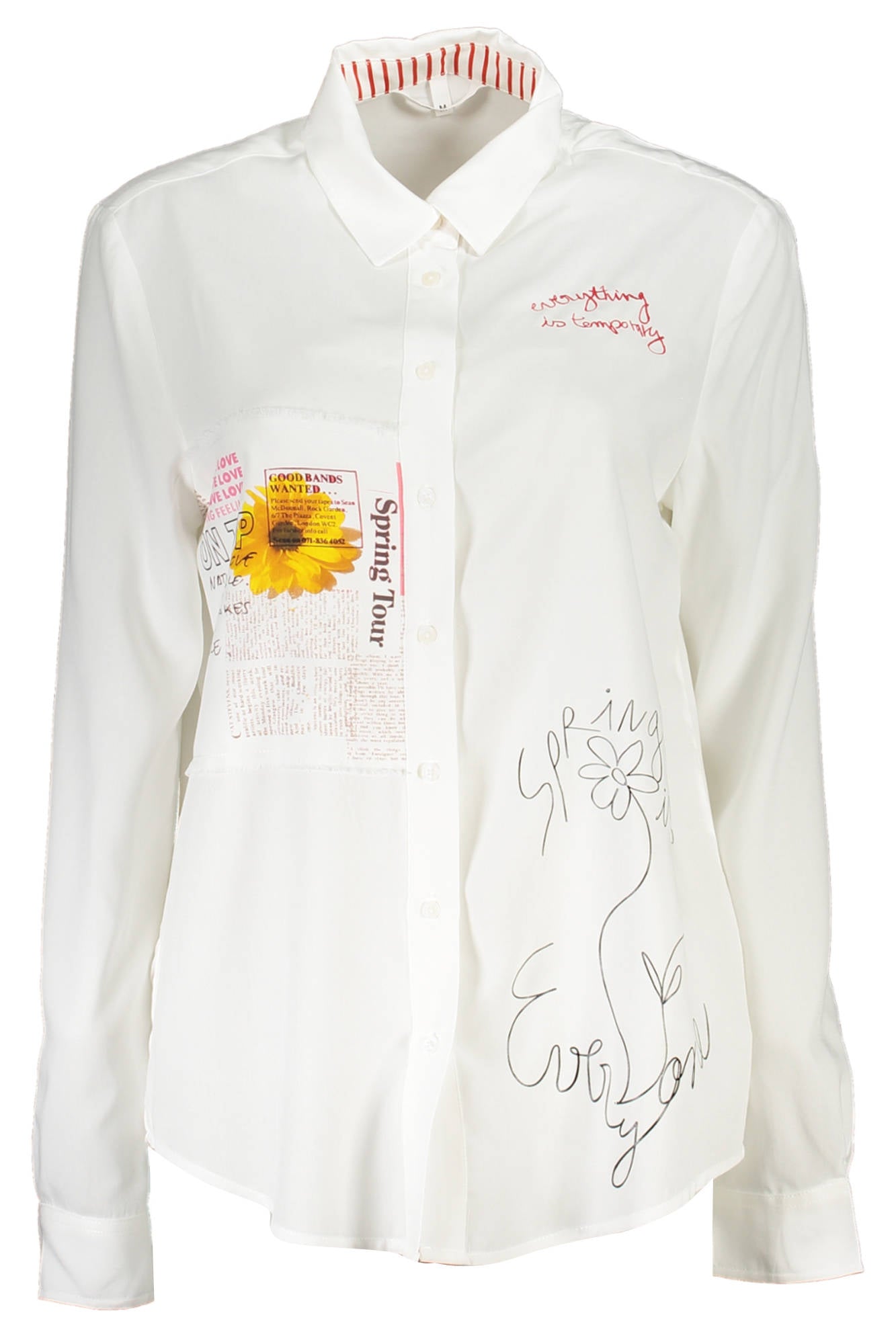 DESIGUAL Langarmshirt Damen Weiß – Italienischer Kragen aus Viskose | soulluna.de Weiß