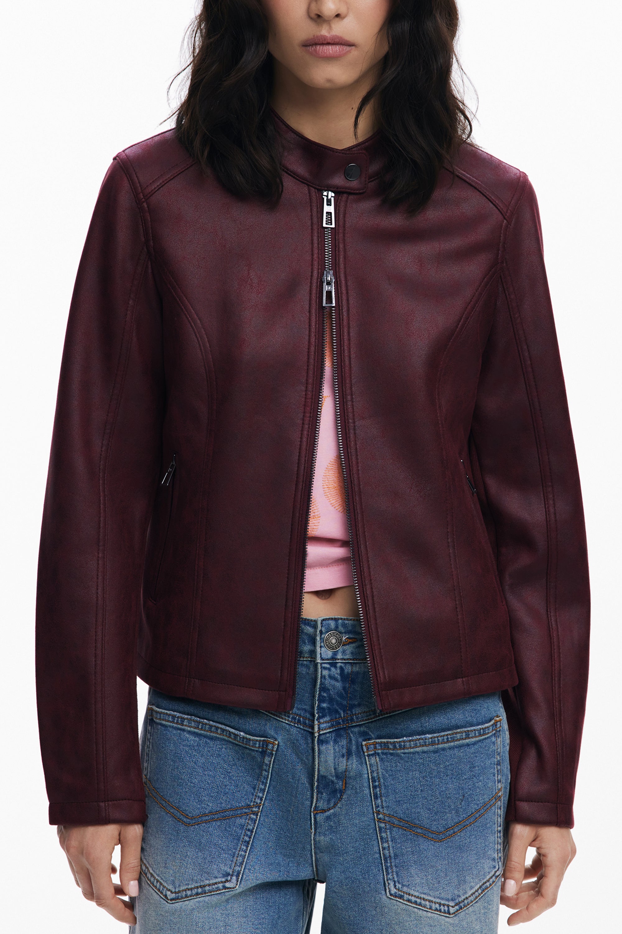 DESIGUAL Damen Jacke rot – Langarmjacke für Herbst/Winter mit Reißverschluss Rot