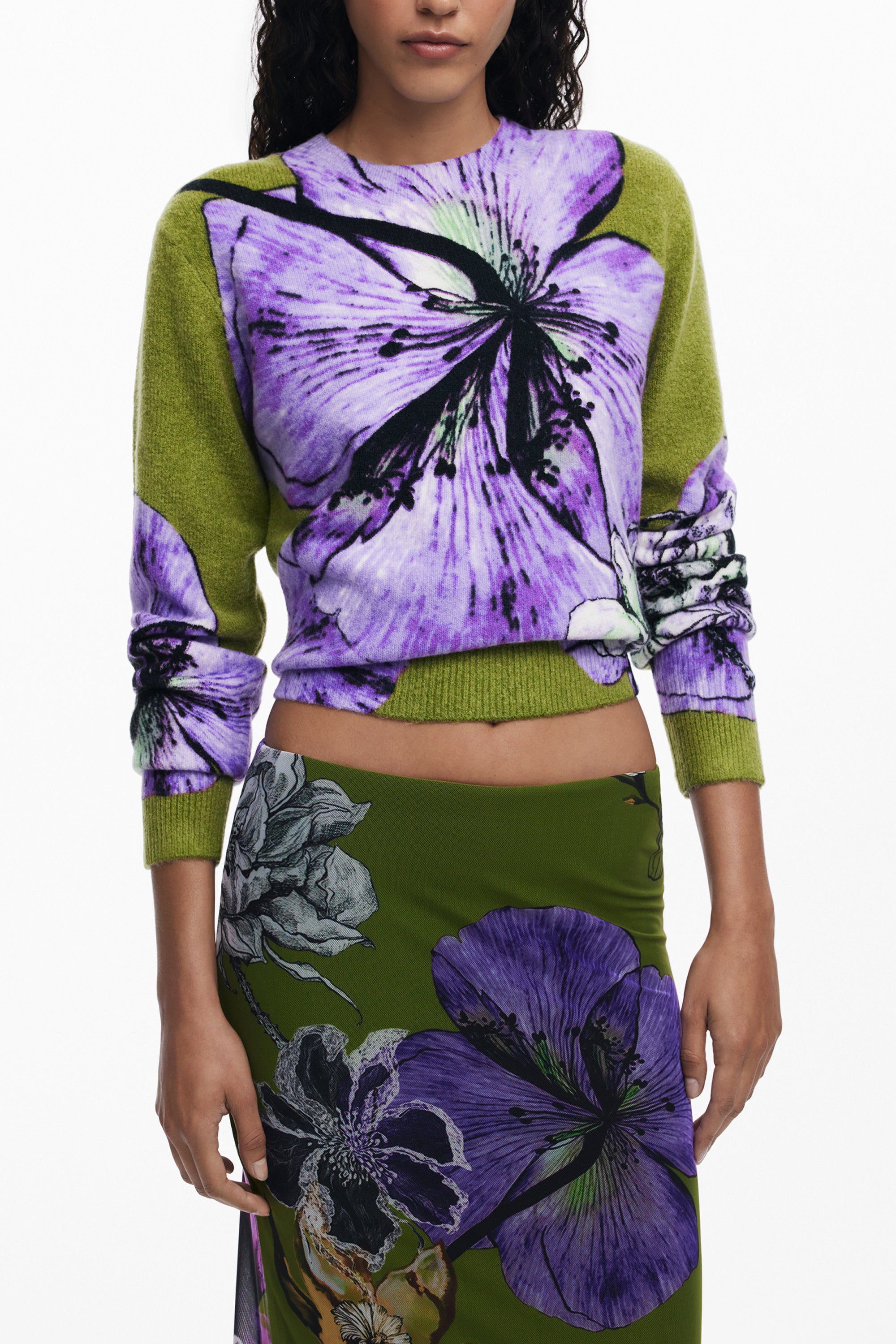 DESIGUAL Langer Grüner Damenrock – Tüllblumen-Detail & elastische Taille | soulluna.de Grün
