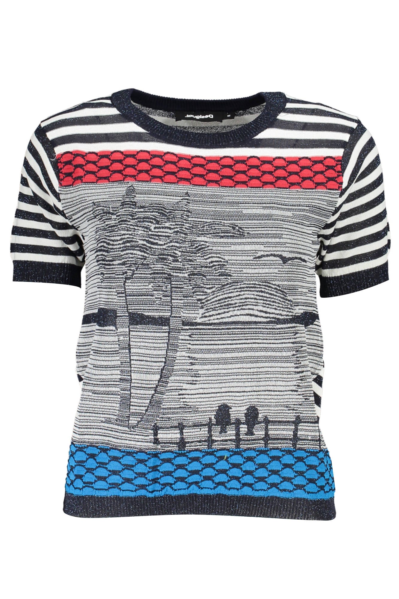 DESIGUAL Damen Pullover Blau – Kurzarm-Shirt mit Kontrastdetails für Frühjahr/Sommer Blau