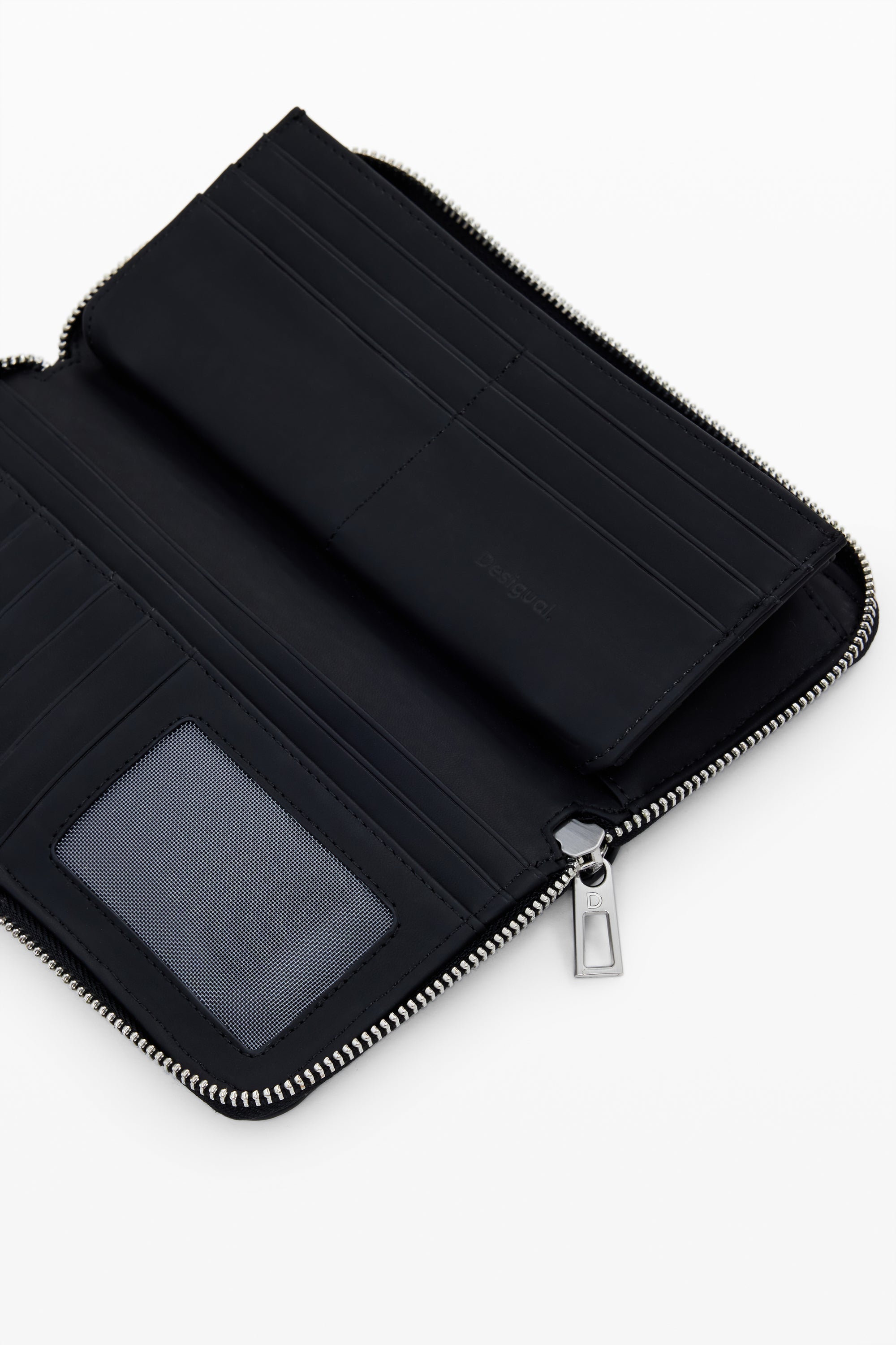 DESIGUAL Damen Brieftasche schwarz – Elegante Geldbörse mit Münzfach und Reißverschluss Schwarz