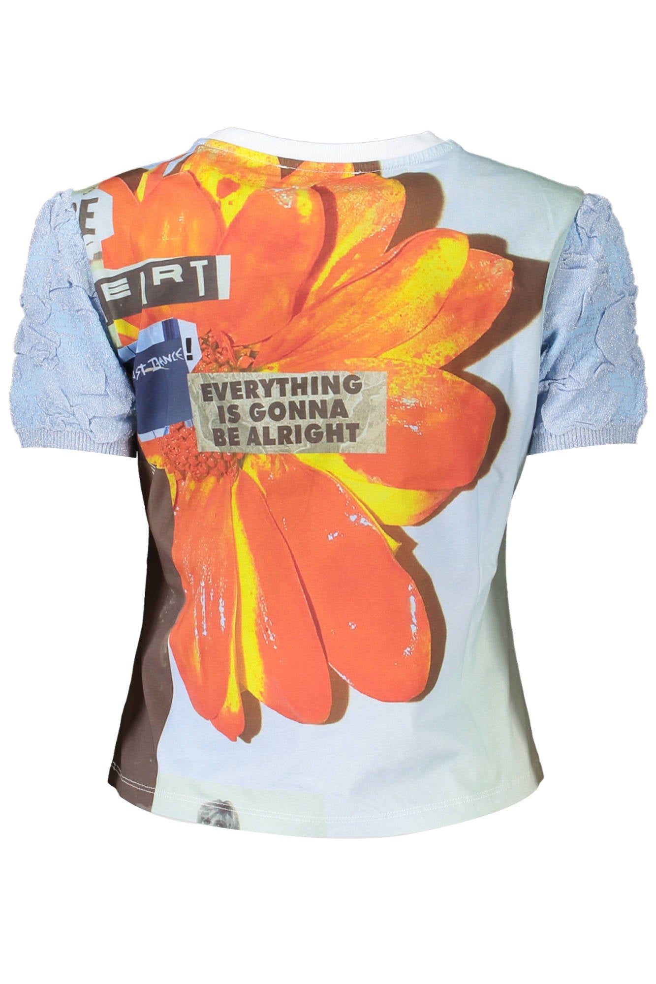 DESIGUAL Kurzarm-T-Shirt Damen Blau – Druck mit Kontrastdetails | soulluna.de Hellblau