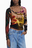 DESIGUAL Damen Langarm-T-Shirt Braun – Gemustertes Viscosa-Shirt für Herbst/Winter Braun