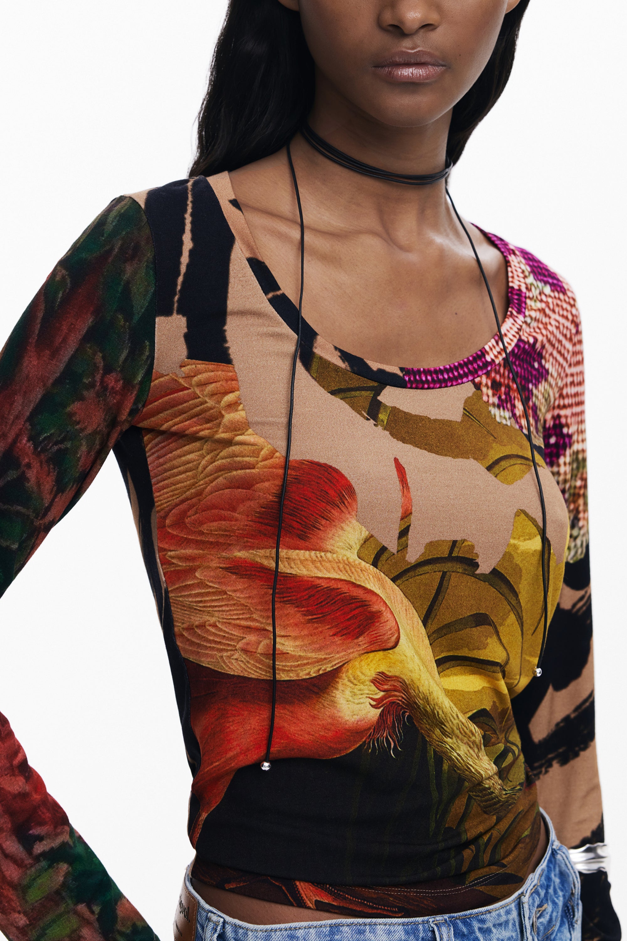 DESIGUAL Damen Langarm-T-Shirt Braun – Gemustertes Viscosa-Shirt für Herbst/Winter Braun
