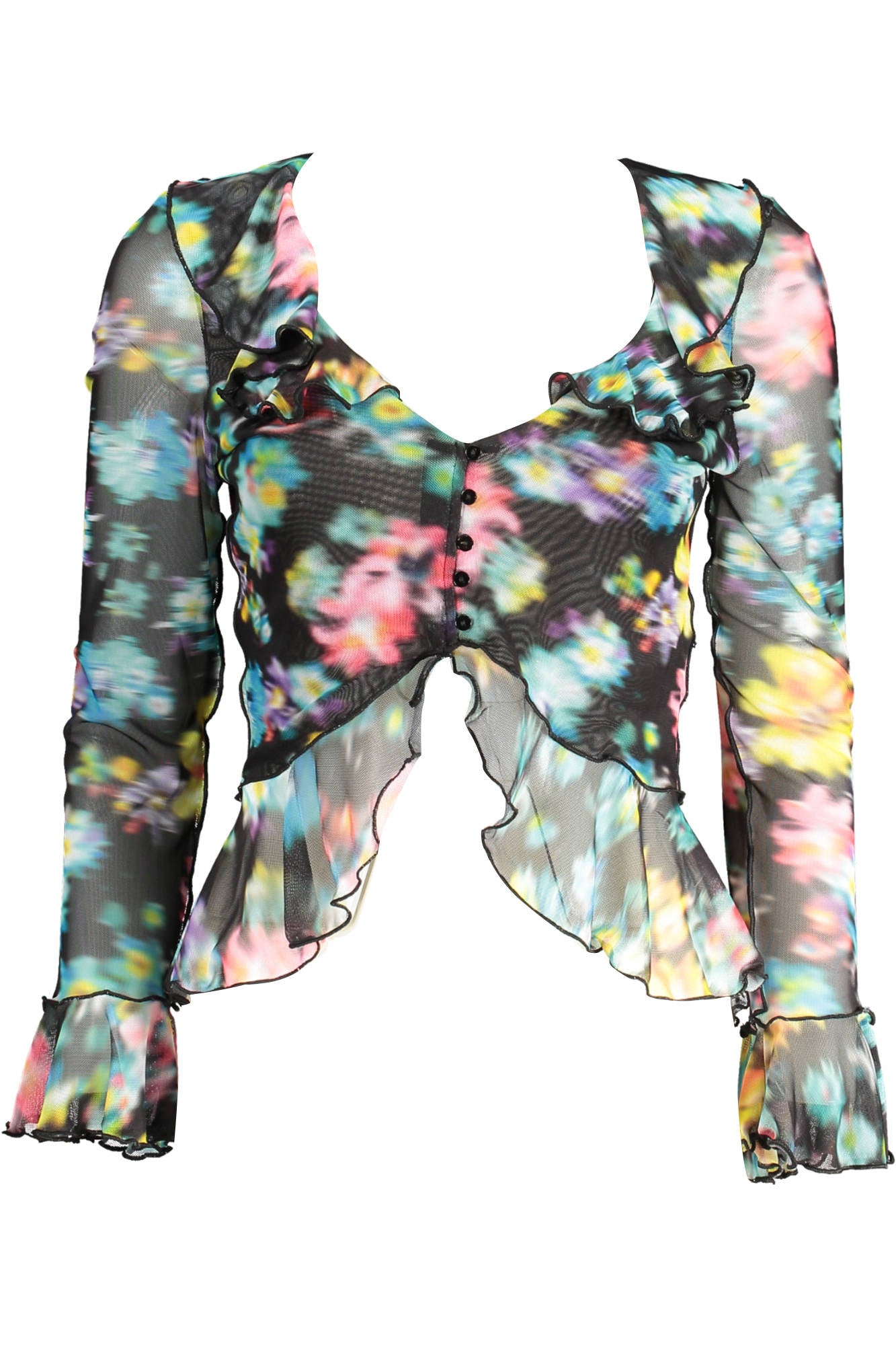 DESIGUAL Langarm-T-Shirt Damen – V-Ausschnitt mit Kontrastdetails | soulluna.de Schwarz