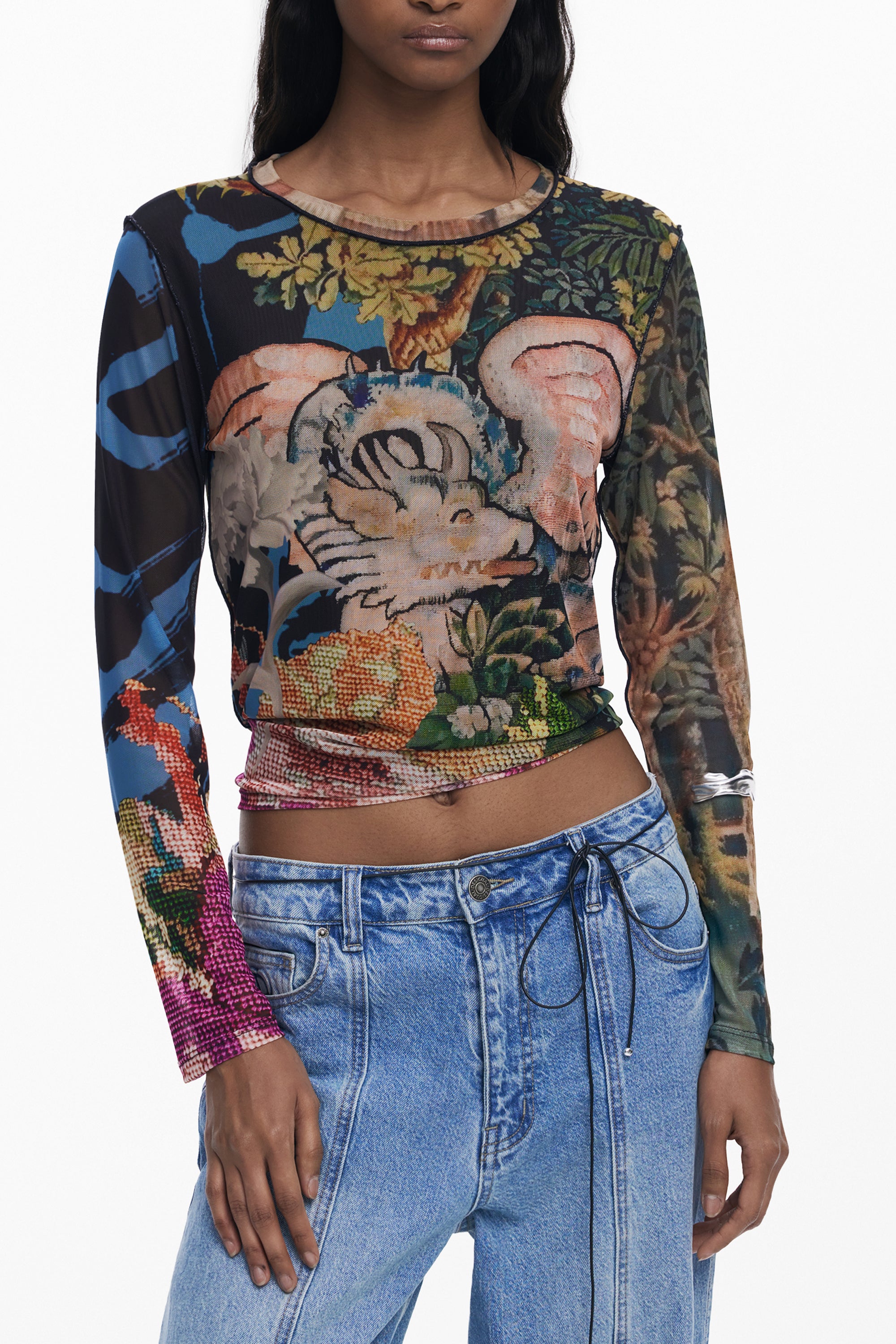 DESIGUAL Damen Langarm T-Shirt Schwarz – Kontrastdetails für Herbst/Winter | soulluna.de Schwarz