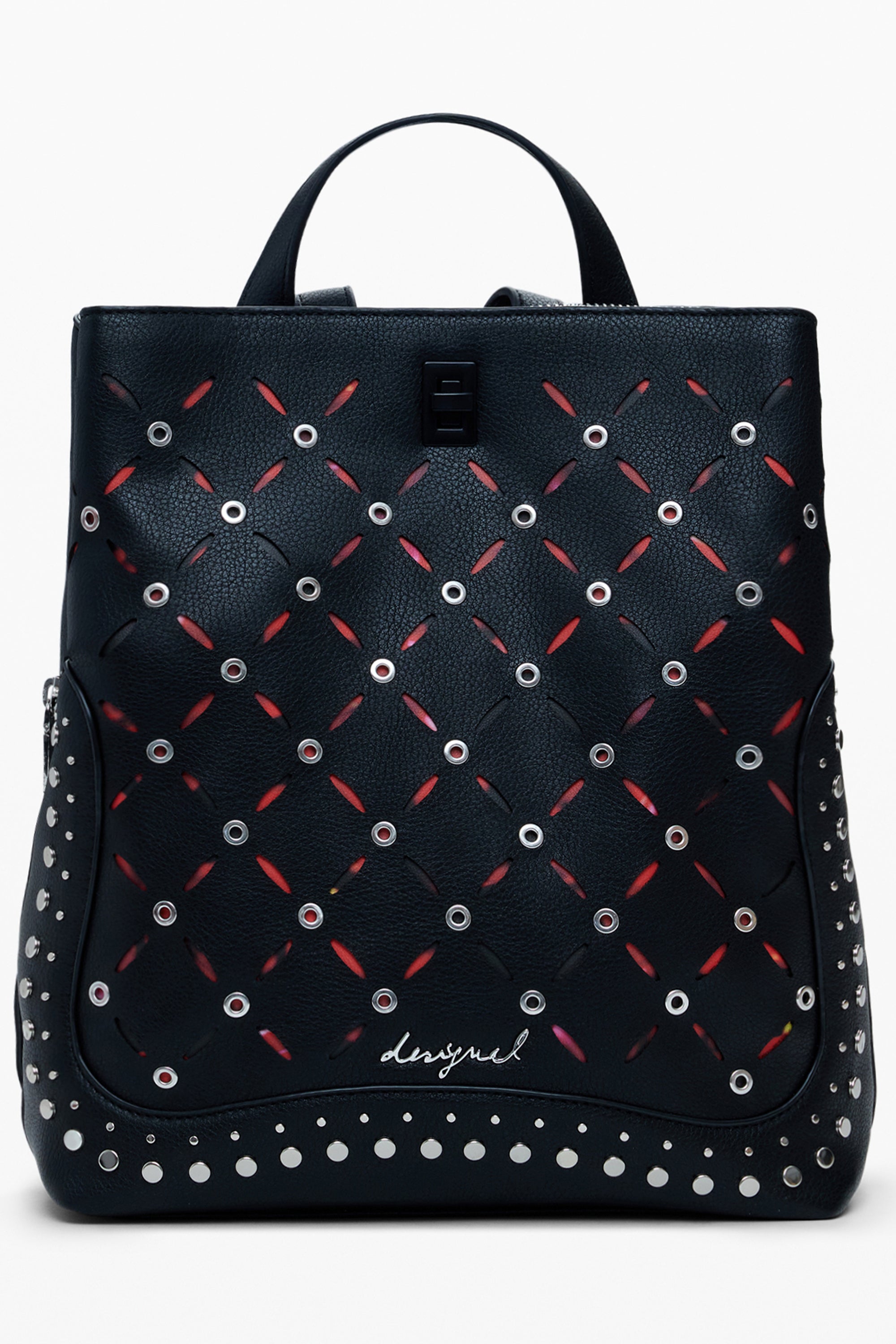 DESIGUAL Damen Rucksack Schwarz – Stilvoller Mini-Rucksack mit Nietendetails für Herbst/Winter Schwarz
