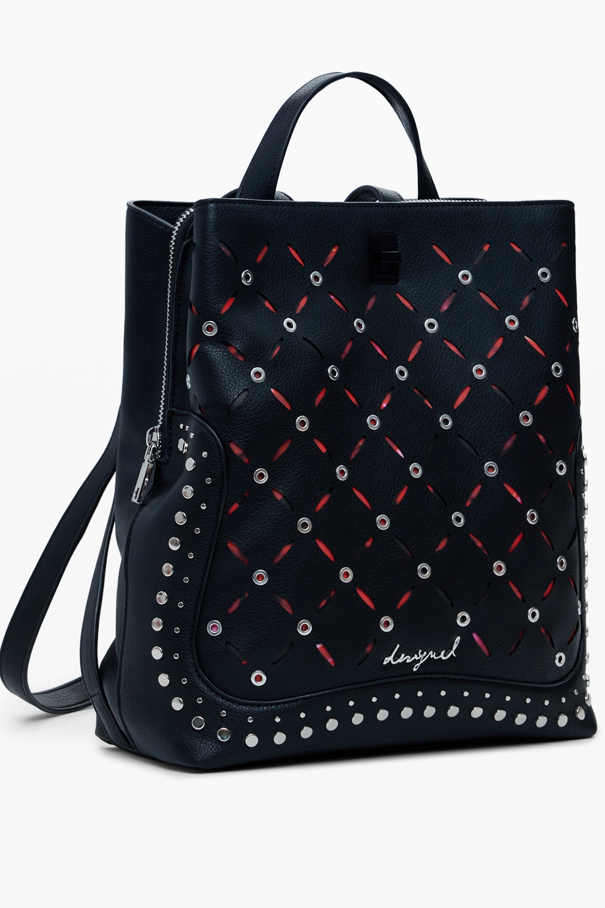 DESIGUAL Damen Rucksack Schwarz – Stilvoller Mini-Rucksack mit Nietendetails für Herbst/Winter Schwarz