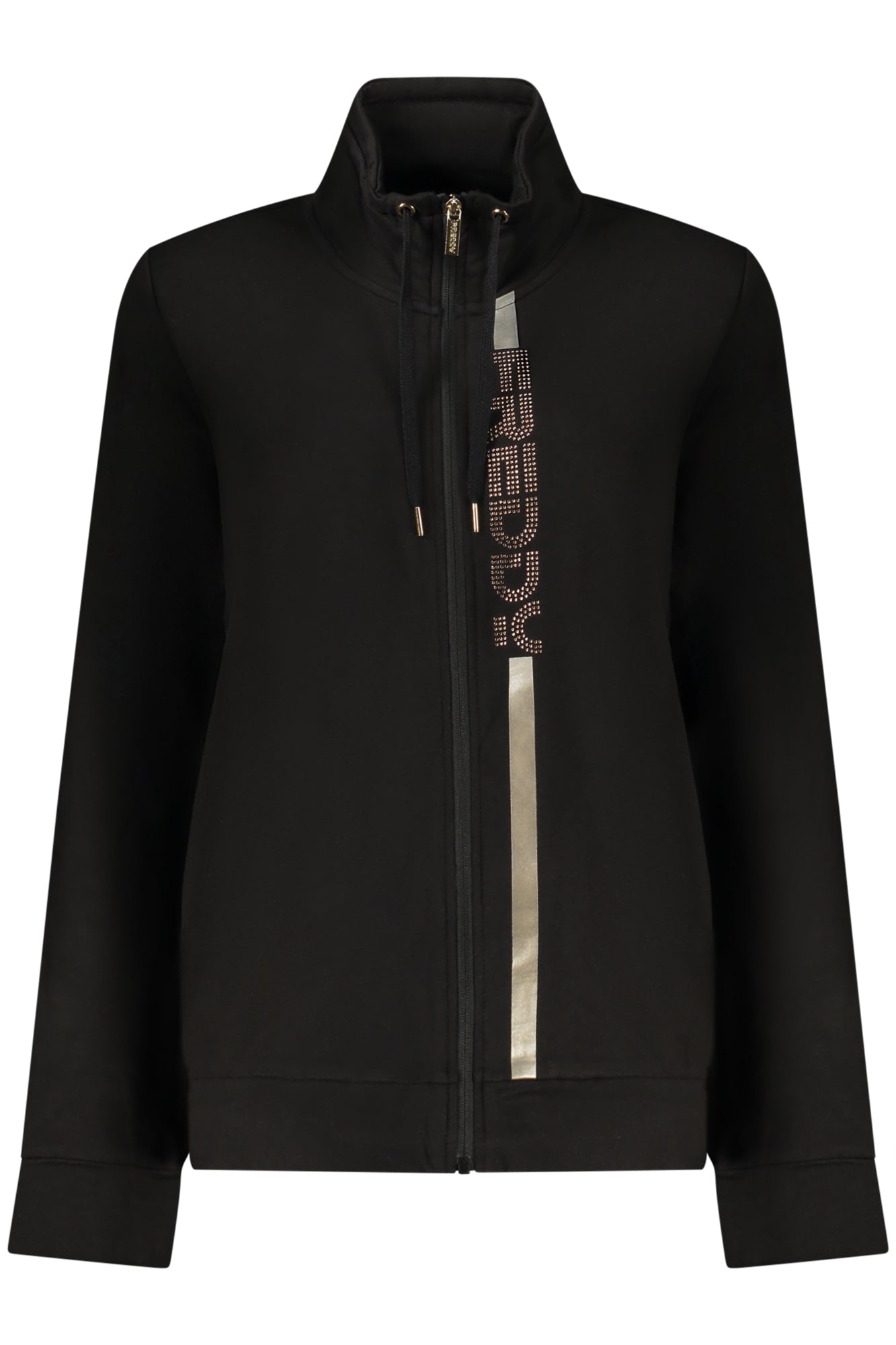 FREDDY Sweatshirt Damen mit Reißverschluss – Blaues Langarmshirt mit Strass-Applikation Schwarz
