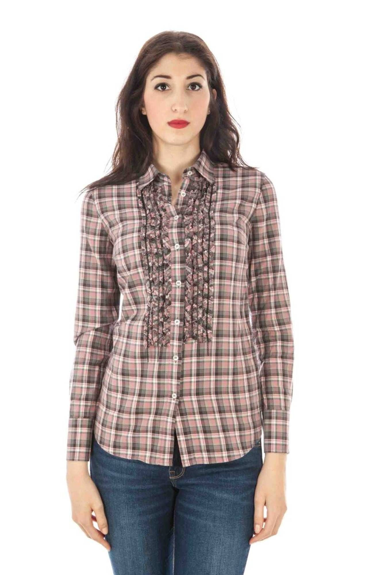 FRED PERRY Damen Langarmhemd Rosa – Italienischer Kragen aus 100% Baumwolle Rosa