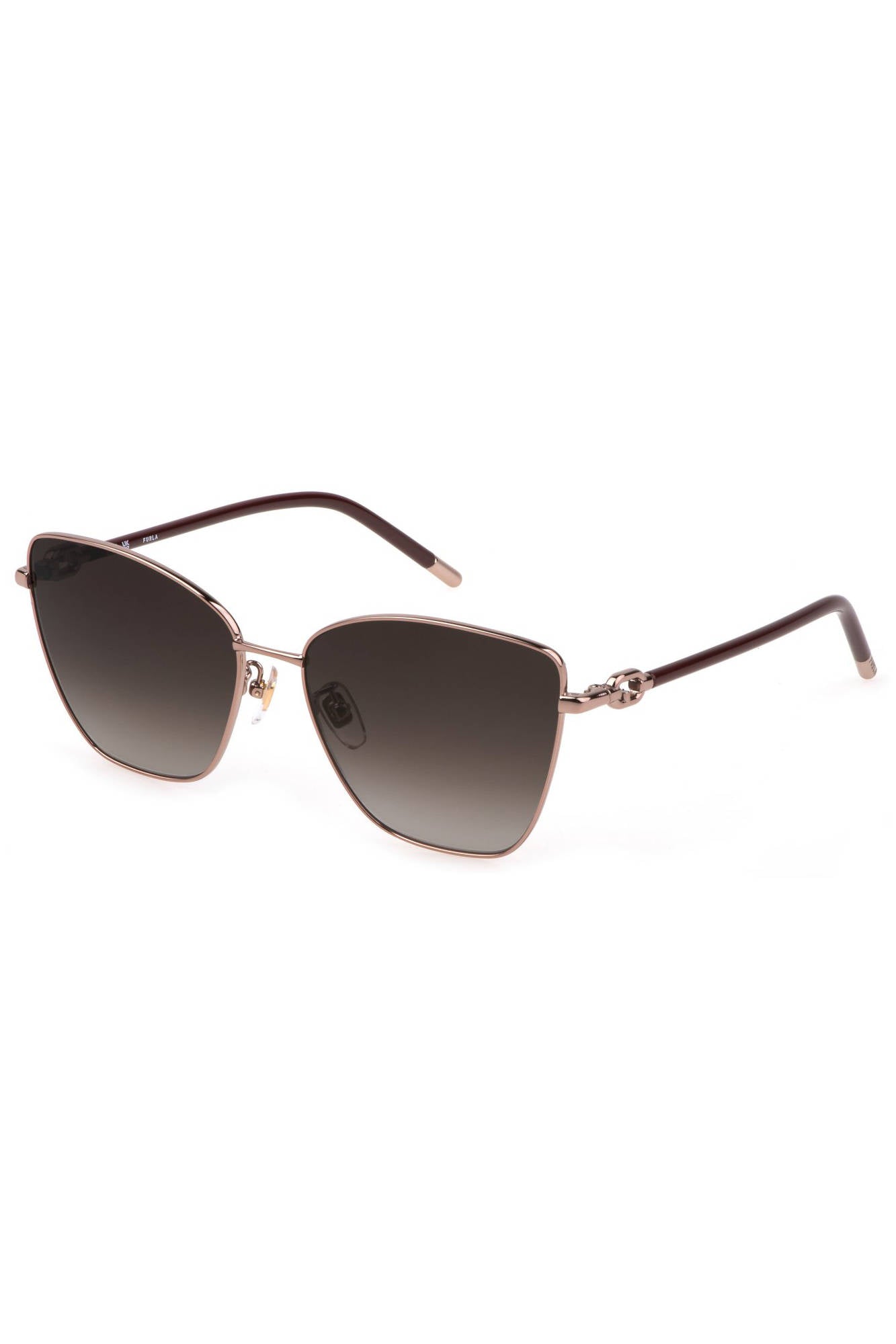 FURLA Damen Sonnenbrille – Silberner Metallrahmen mit braunen Gläsern | Quadratische Form Silber