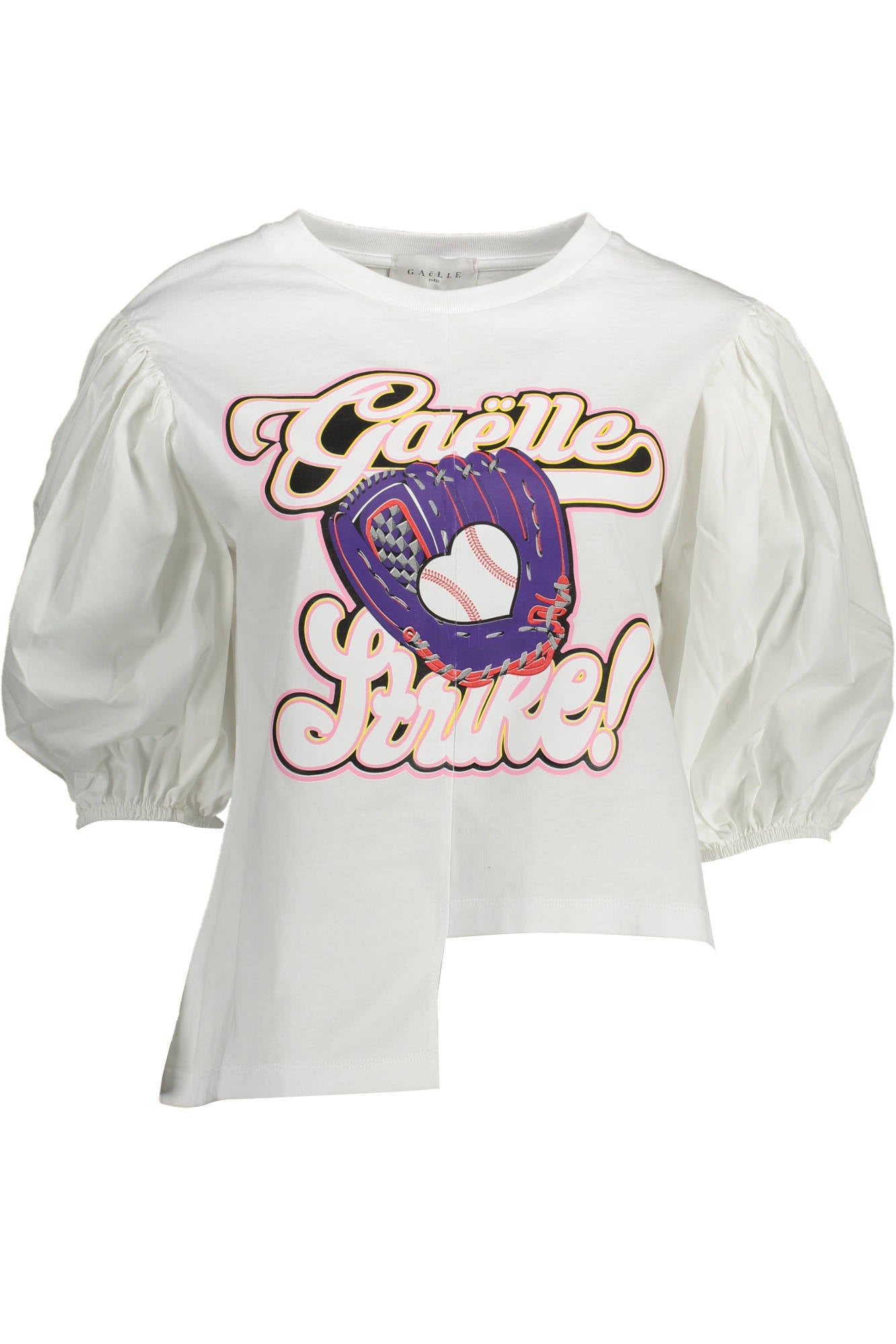 GAELLE PARIS T-Shirt 3/4 Ärmel Damen Weiß – Italienische Baumwolle mit asymmetrischem Saum Weiß