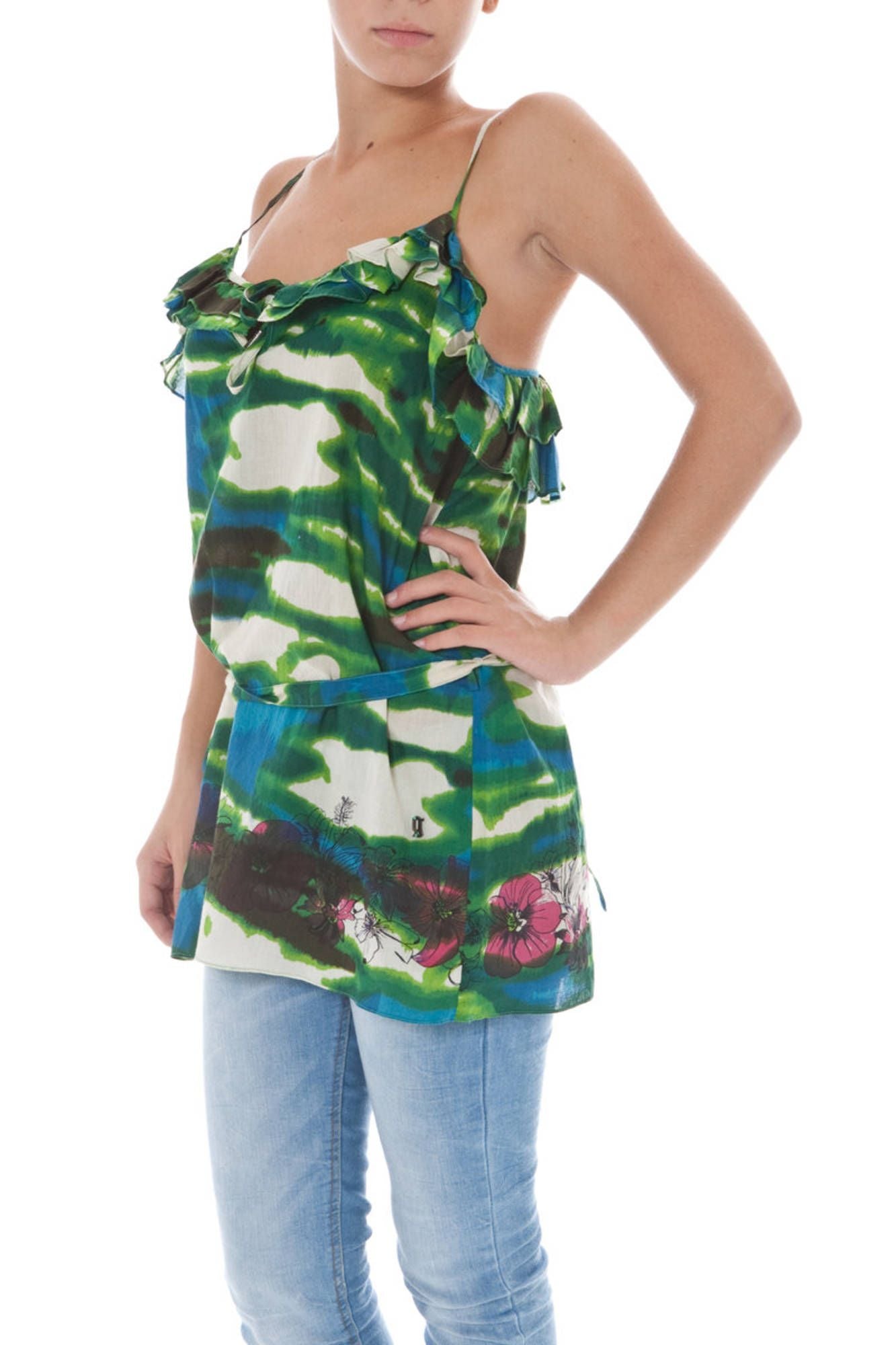 John Galliano Tanktop Damen – Grünes Baumwoll-Shirt für Frühjahr/Sommer Grün