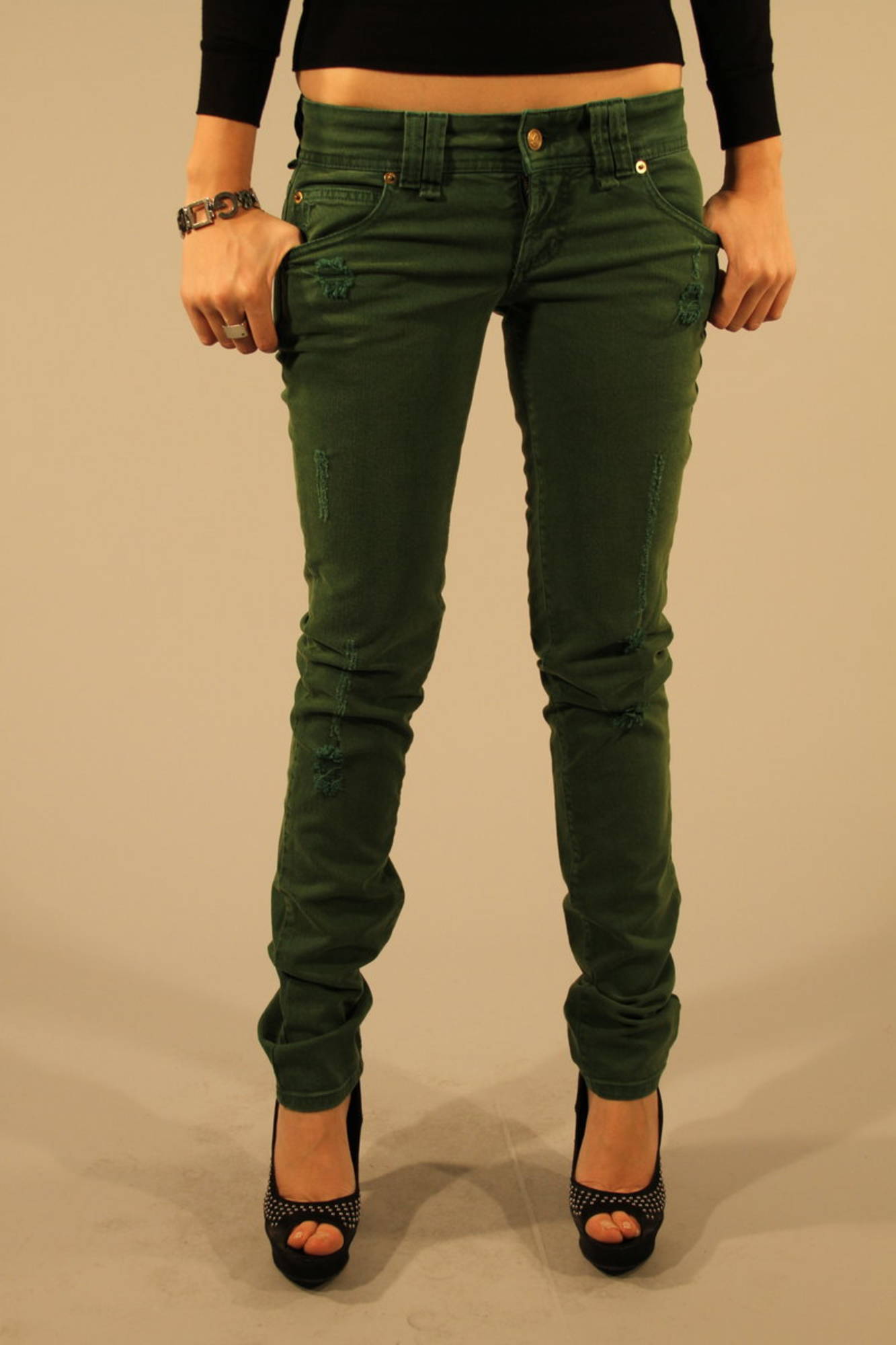 John Galliano Jeans Damen – Abgewaschener Denim in Grün | Soulluna Grün