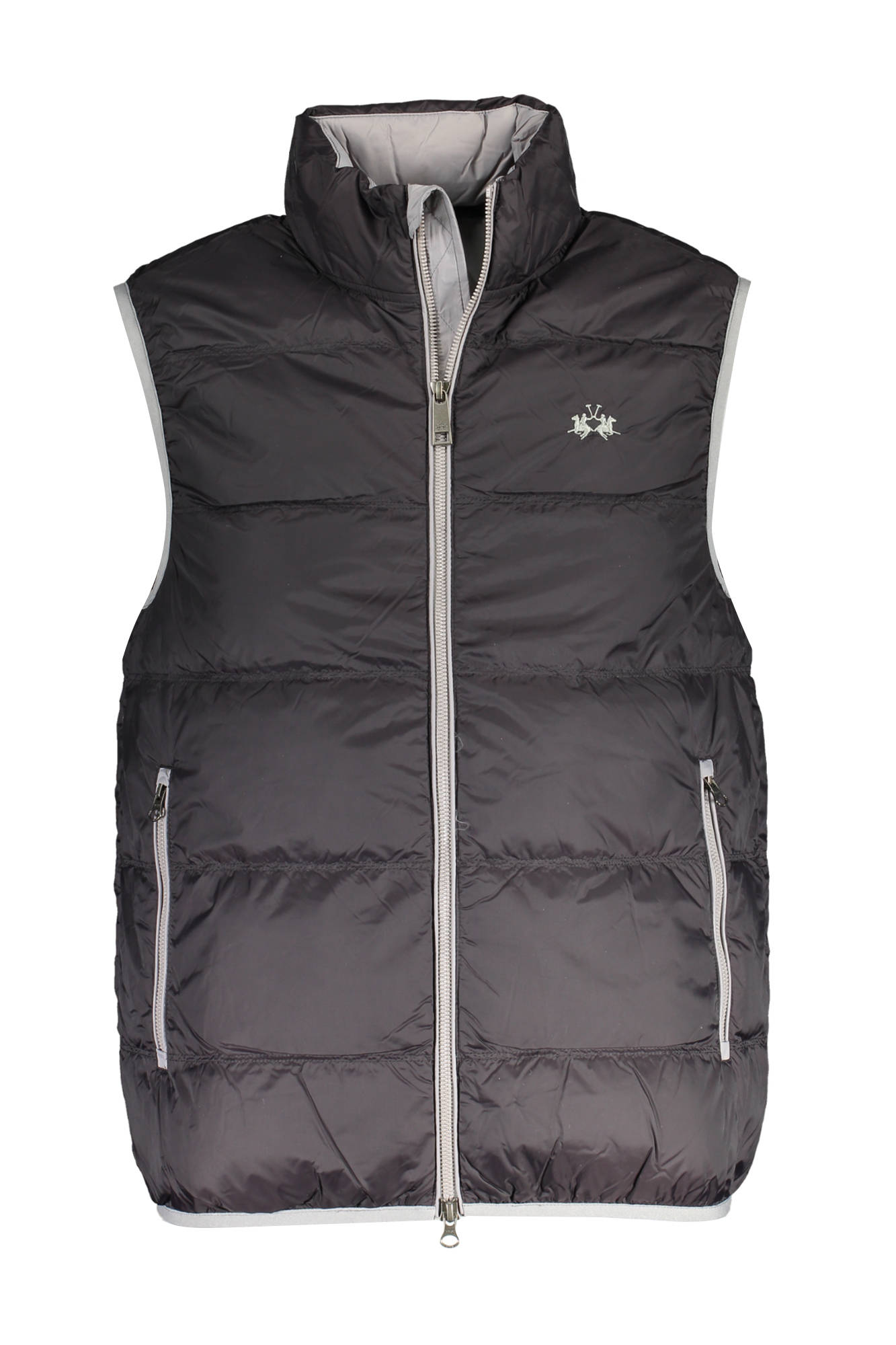 LA MARTINA Black Man Ärmellose Jacke Herren – Mit Kontrastdetails & Stickerei Schwarz
