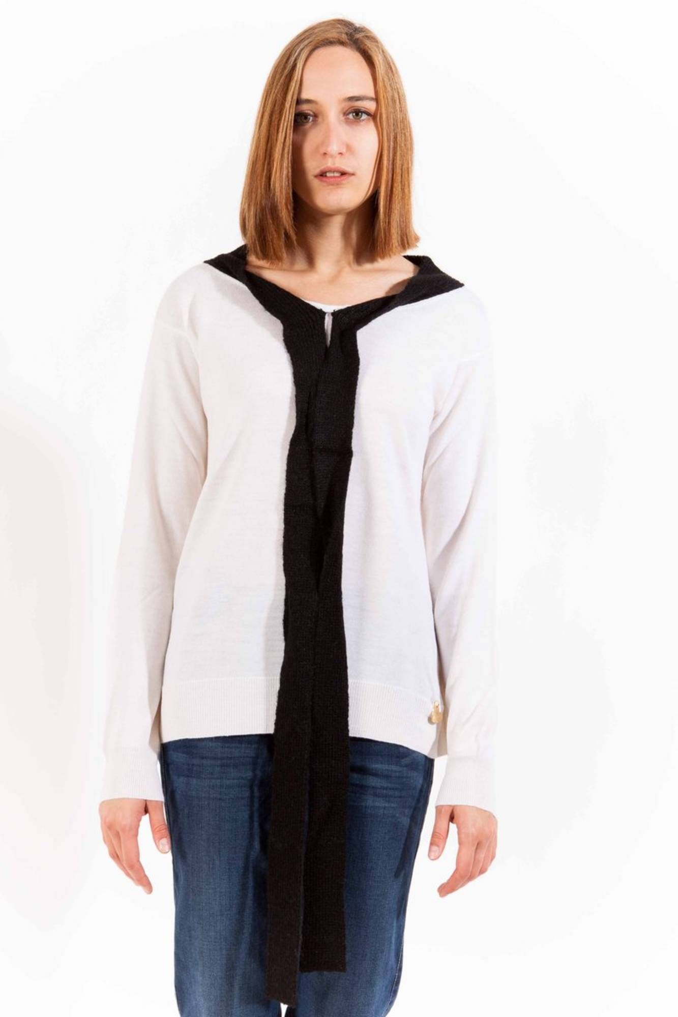 LOVE MOSCHINO Damen-Sweater weiß – Woll-Blend Pullover für Herbst/Winter Weiß
