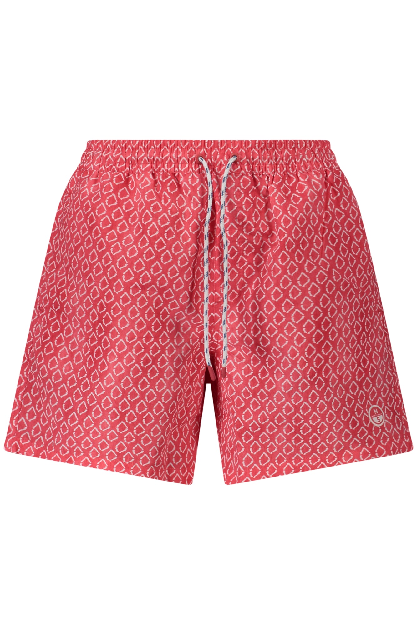 NORTH SAILS Badeanzug Herren Blau – Gemusterte Badeboxershorts mit Ocean Positive Rot