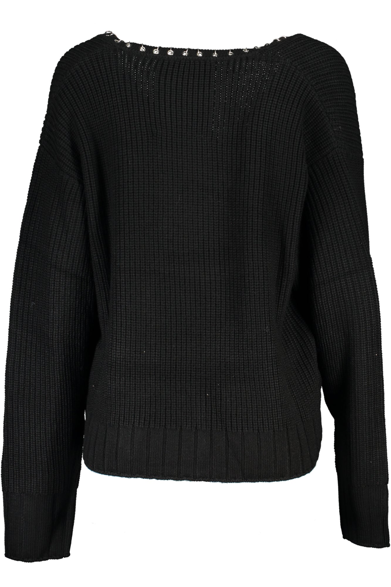 PATRIZIA PEPE Pullover Damen – Schwarzer V-Ausschnitt mit Kontrastdetails Schwarz
