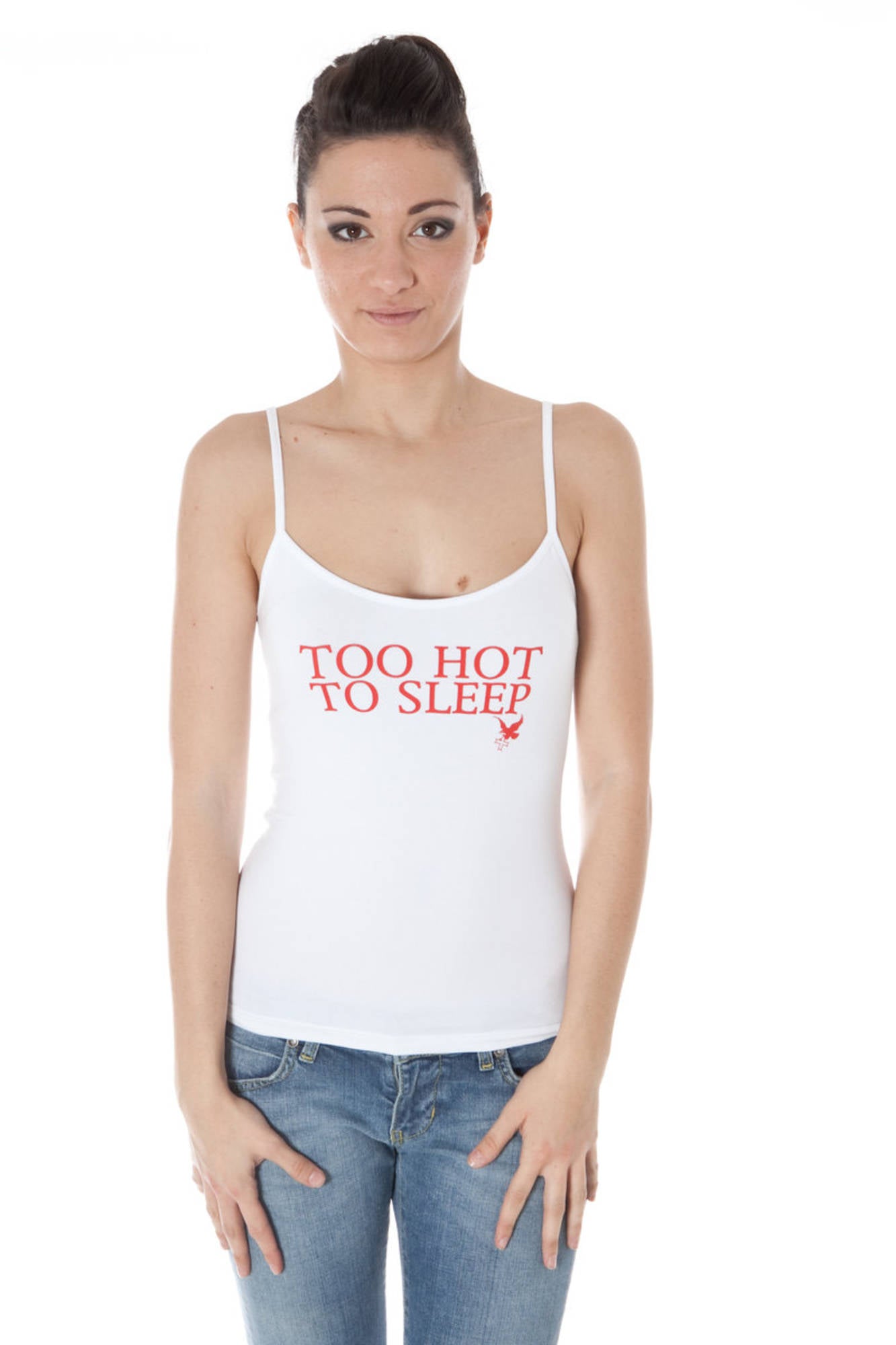 ZUELEMENTS T-Shirt Damen – Schmale Schultertank mit Logo-Druck aus Italien Weiß