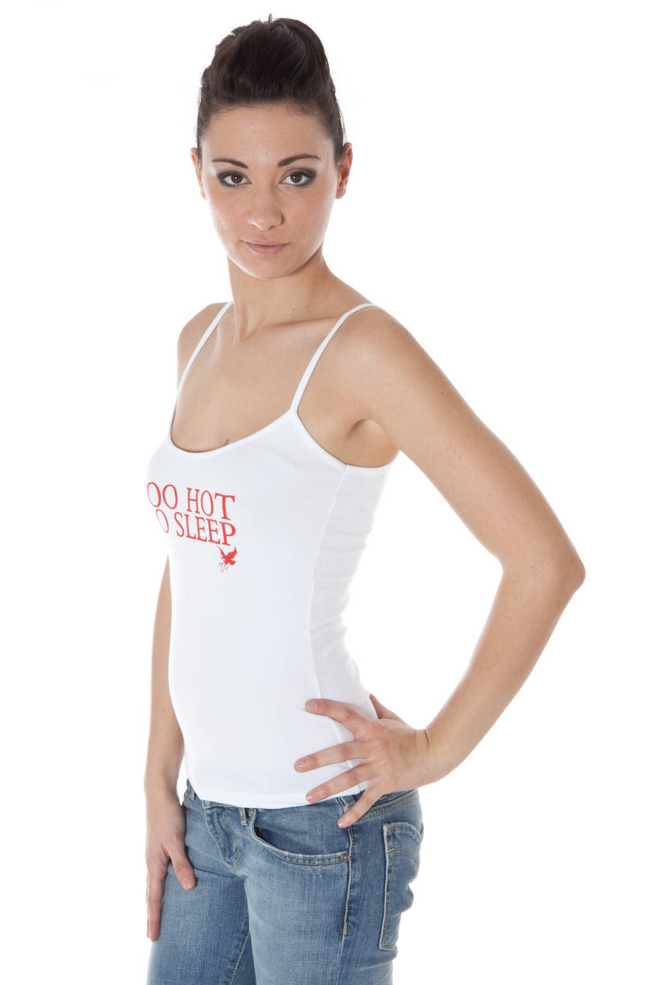 ZUELEMENTS T-Shirt Damen – Schmale Schultertank mit Logo-Druck aus Italien Weiß