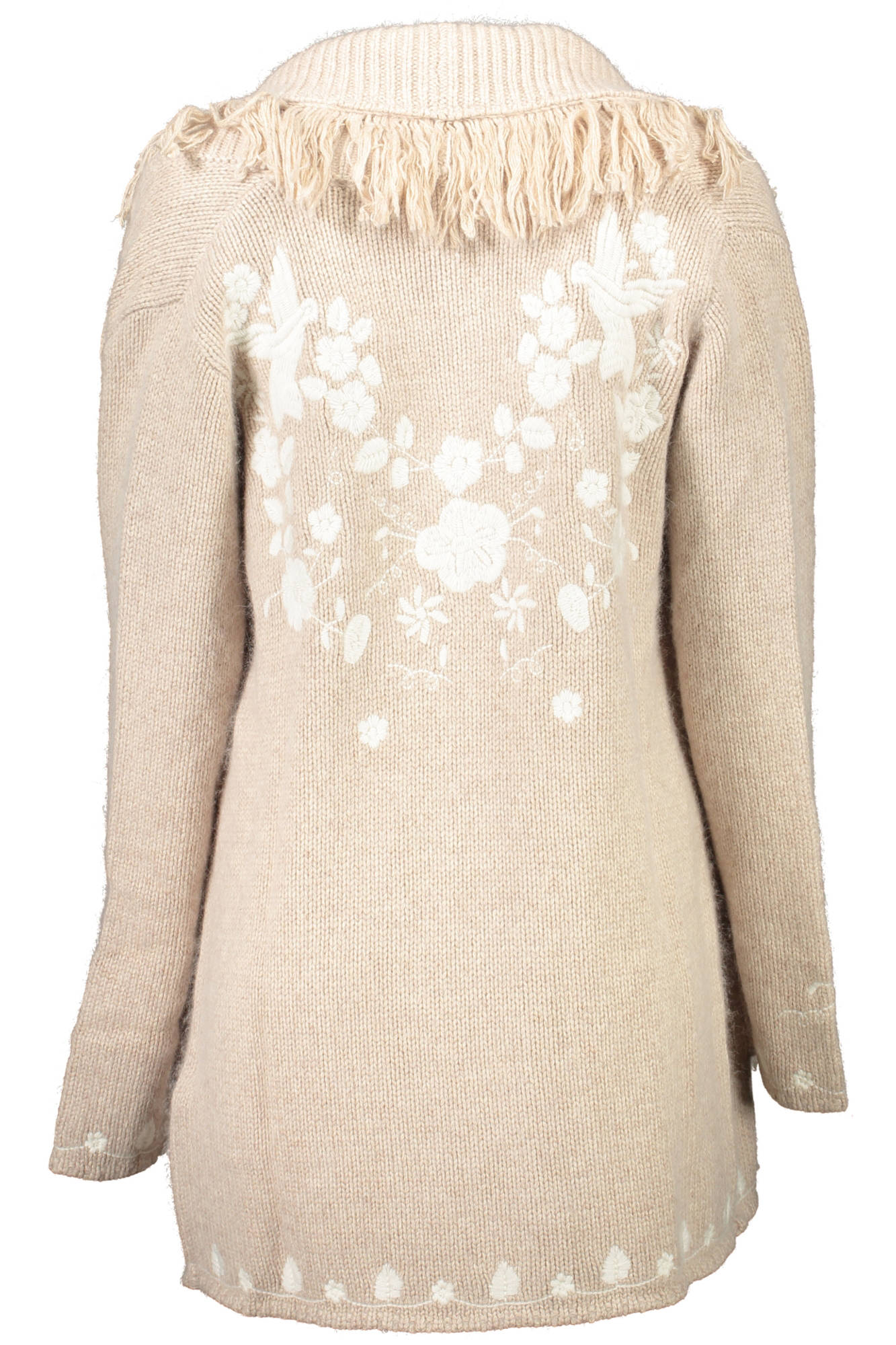 BLUGIRL Cardigan Damen Beige – V-Ausschnitt mit Stickerei & Schnürung | soulluna.de Beige