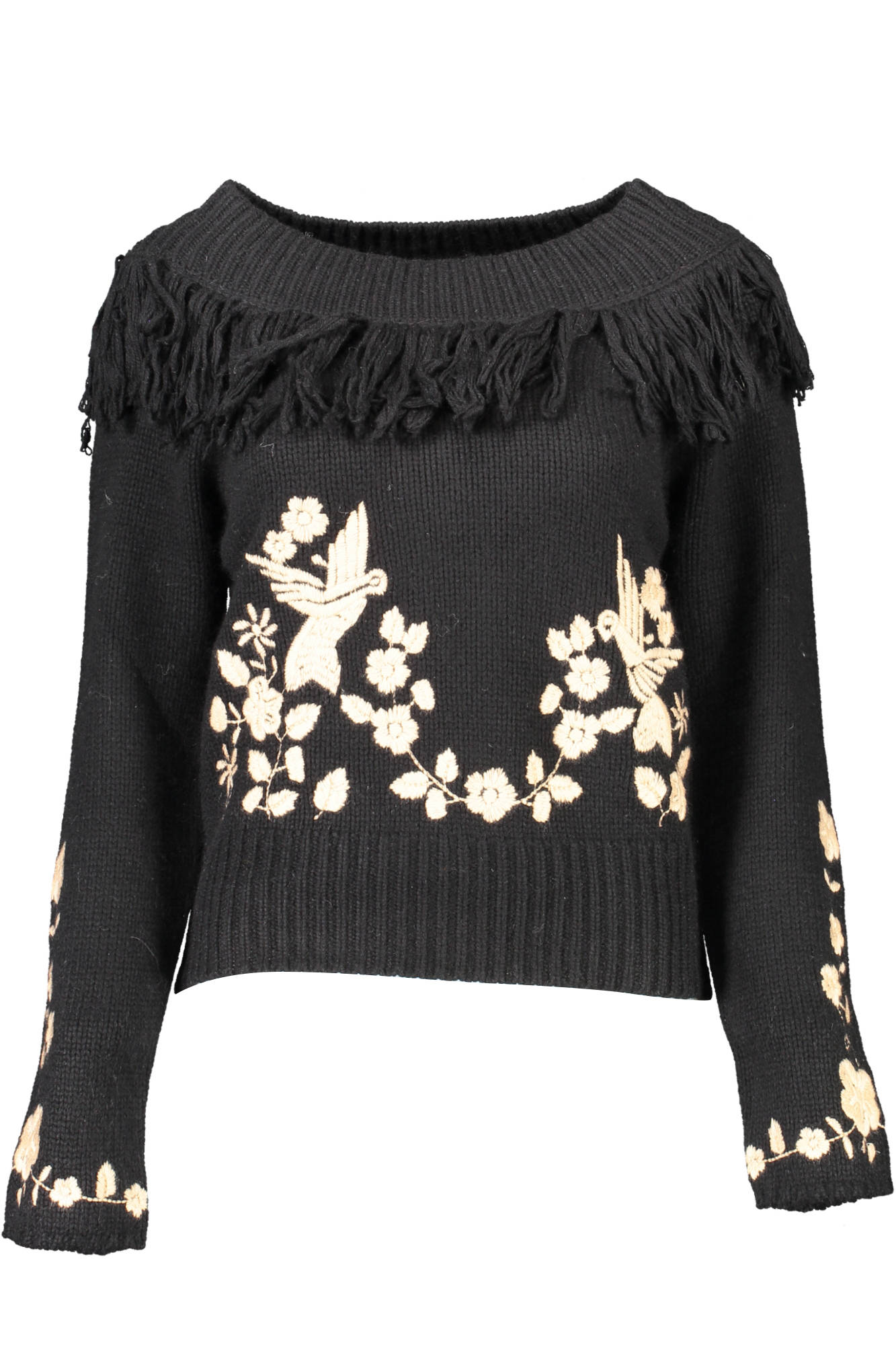 BLUGIRL Pullover Damen – Schwarzer Winterpullover mit Stickerei und Angora Schwarz