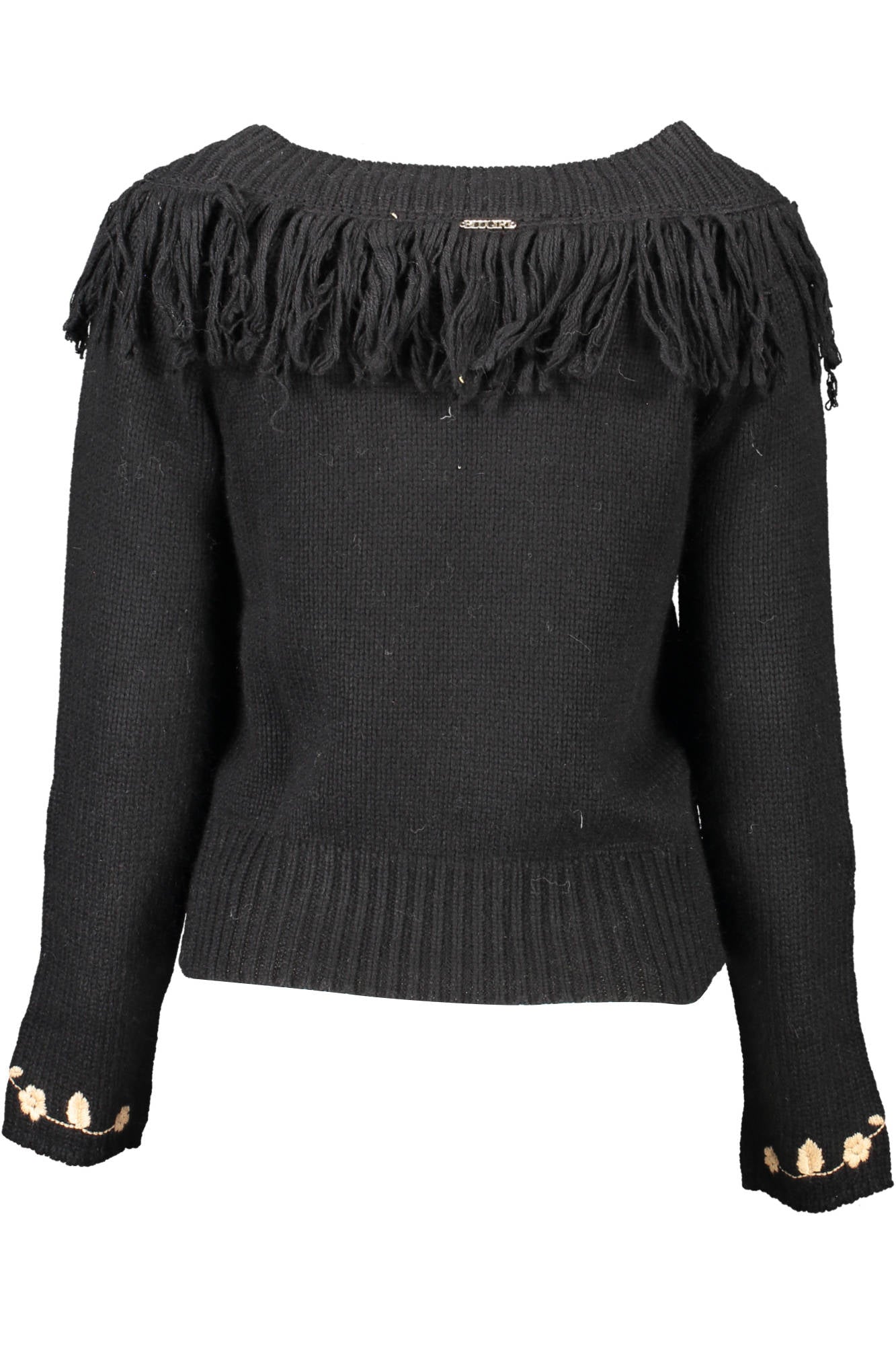 BLUGIRL Pullover Damen – Schwarzer Winterpullover mit Stickerei und Angora Schwarz