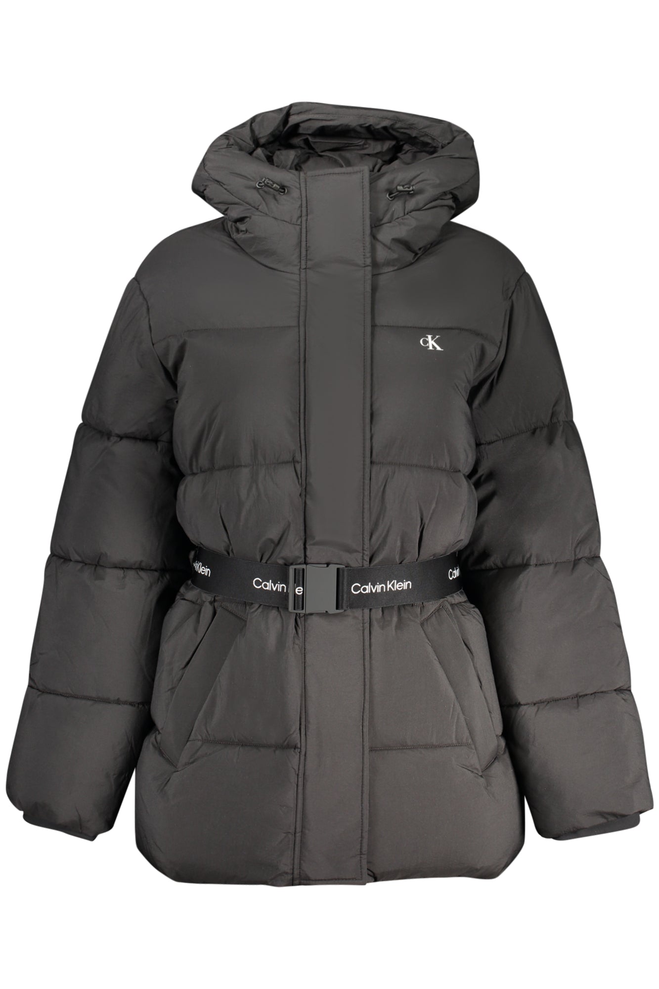 CALVIN KLEIN Damen Jacke – mit Kapuze, mit Taschen Schwarz