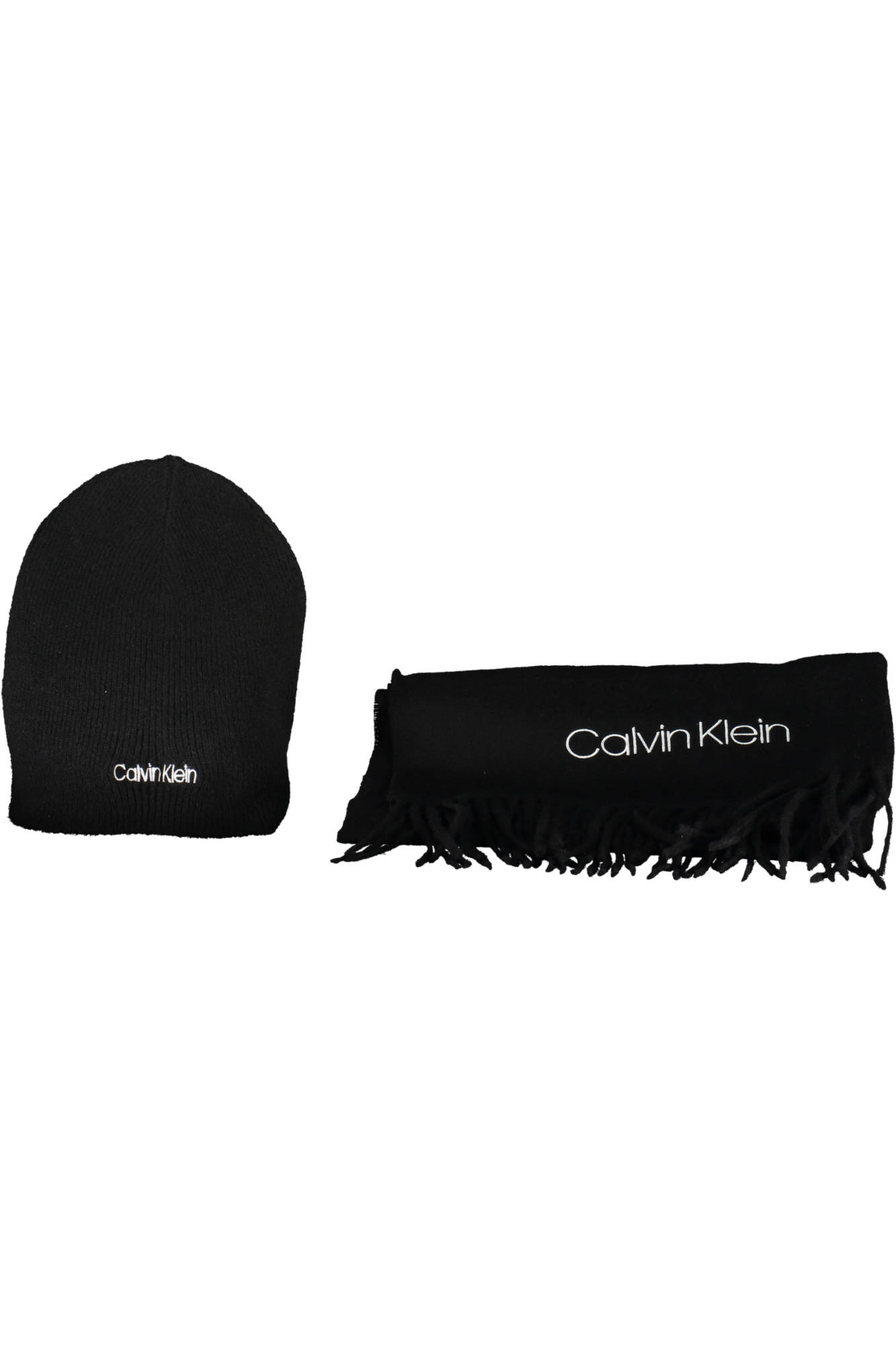 CALVIN KLEIN Schal Herren – Schwarzer Woll-Mix Schal mit Logo-Stickerei Schwarz