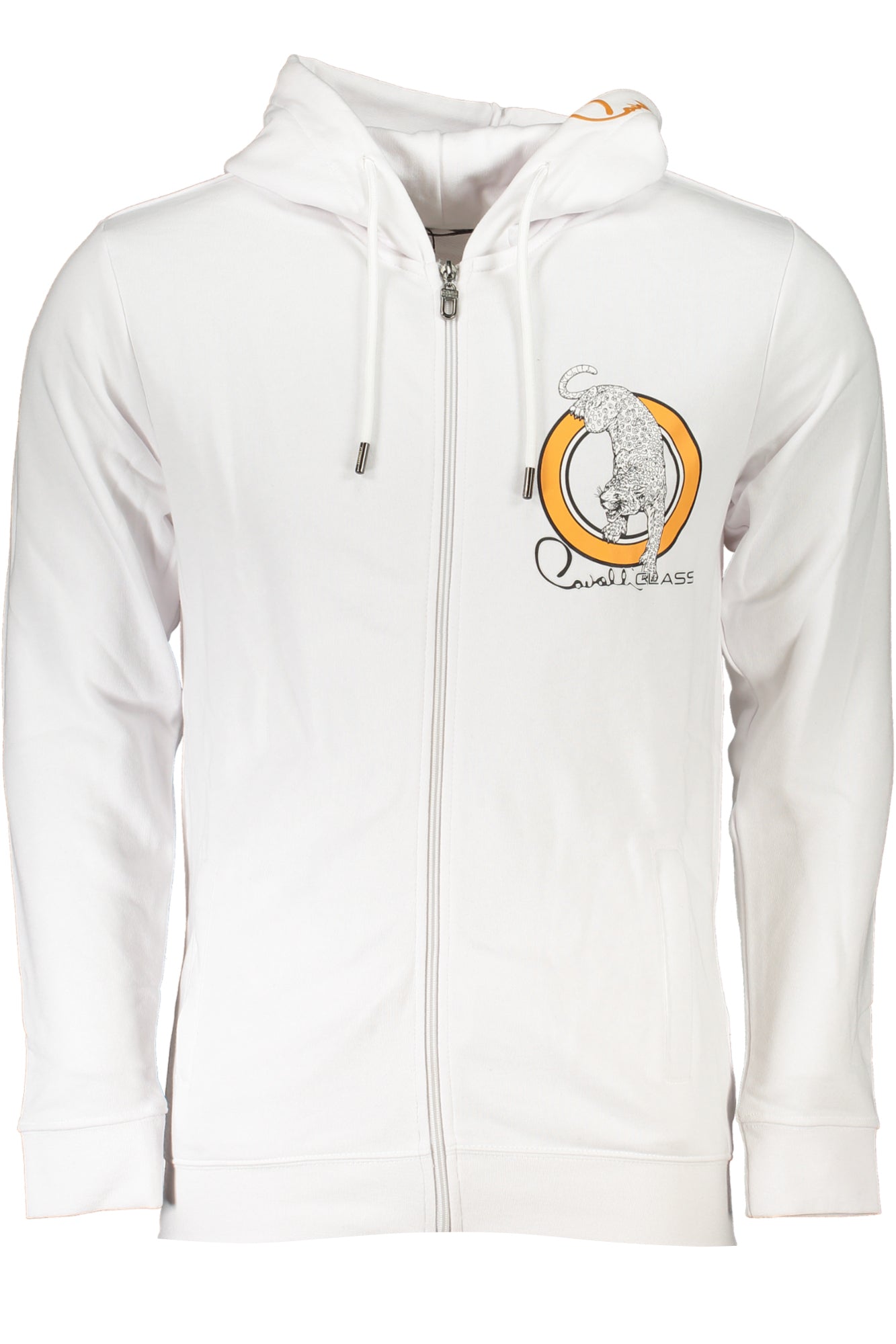 Weißes Herren-Sweatshirt mit Reißverschluss der Cavalli-Klasse