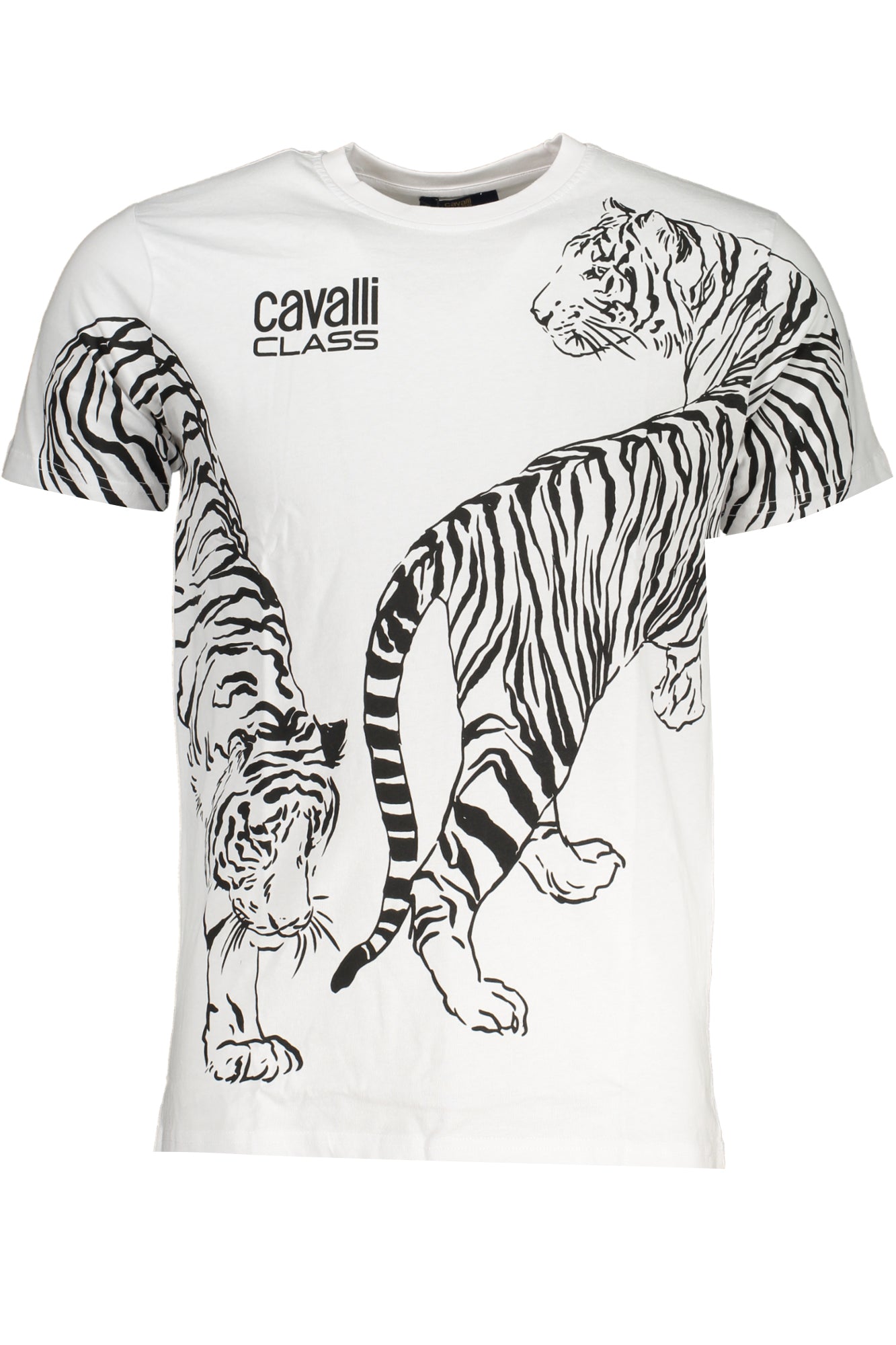 Cavalli Class Herren-Kurzärmeliges T-Shirt Beige Weiß
