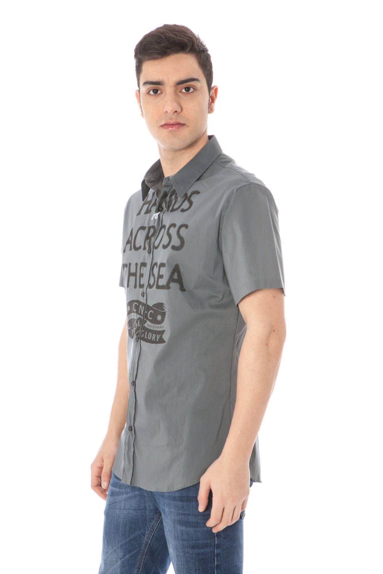 Costume National Kurzarm Hemd Herren Grau – Italienischer Kragen & Premium-Qualität Grau