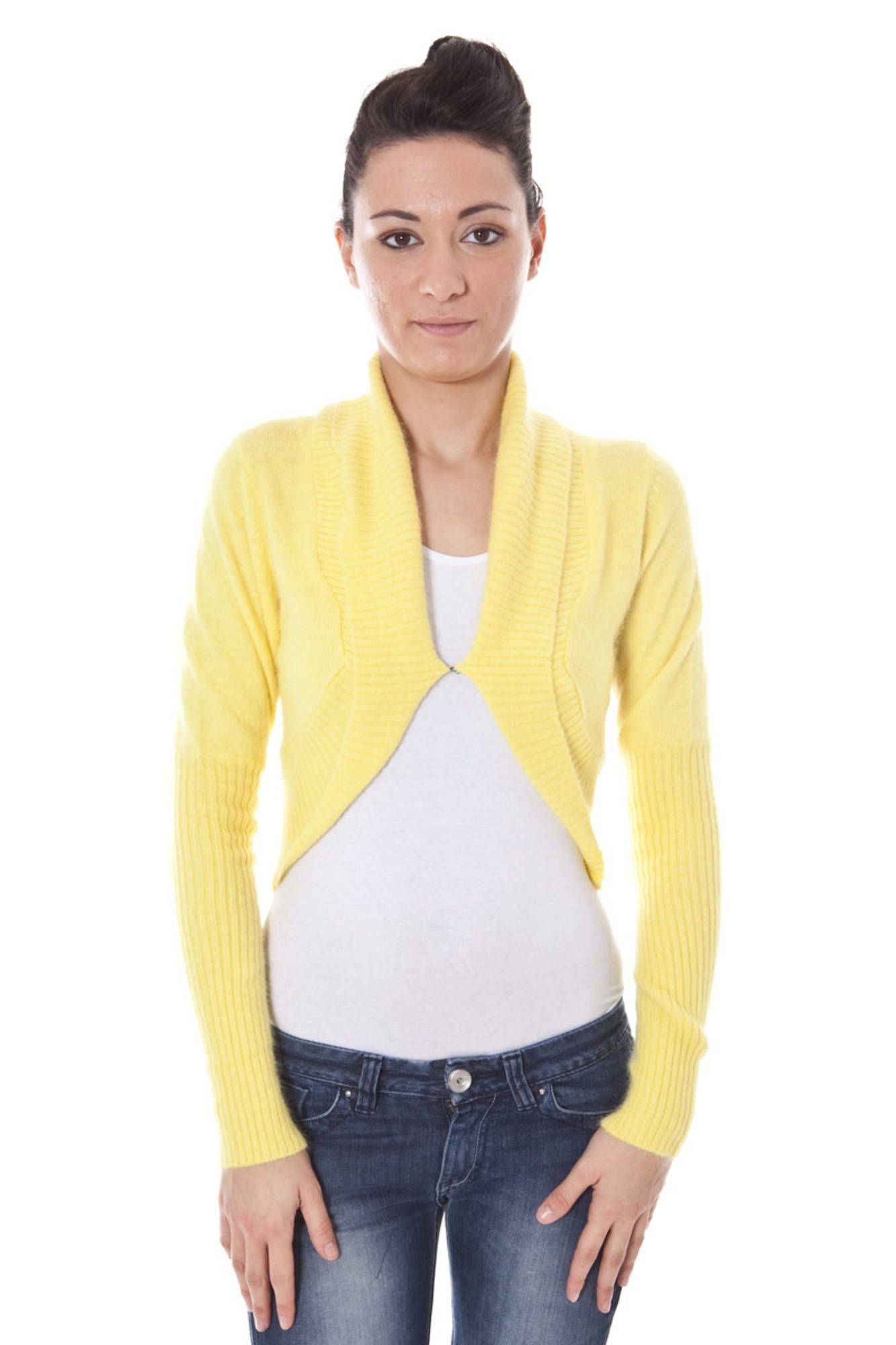 DATCH Shrug Damen – Langes Strickjäckchen in Lila mit Knopfverschluss für Herbst/Winter Gelb