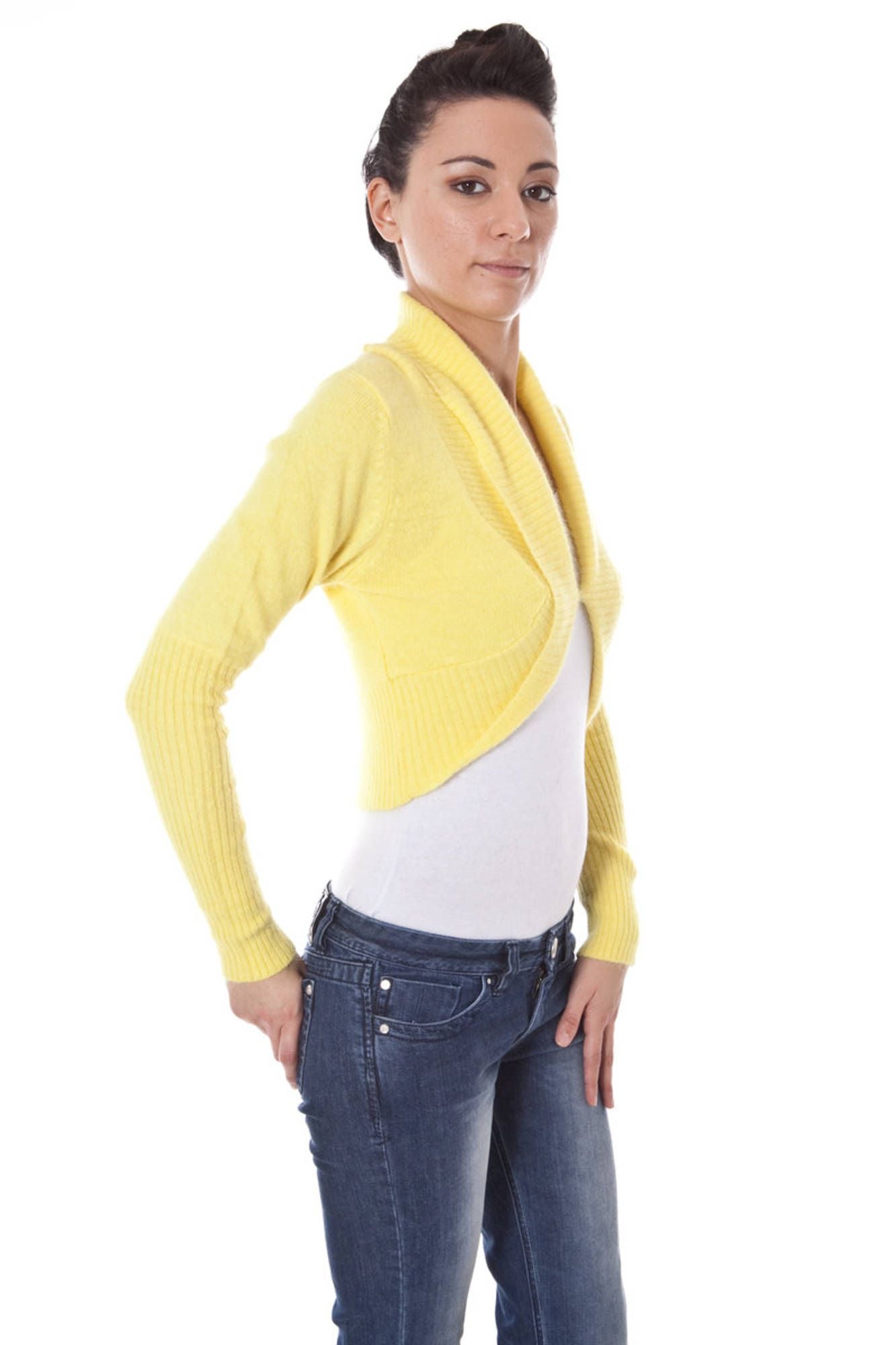 DATCH Shrug Damen – Langes Strickjäckchen in Lila mit Knopfverschluss für Herbst/Winter Gelb
