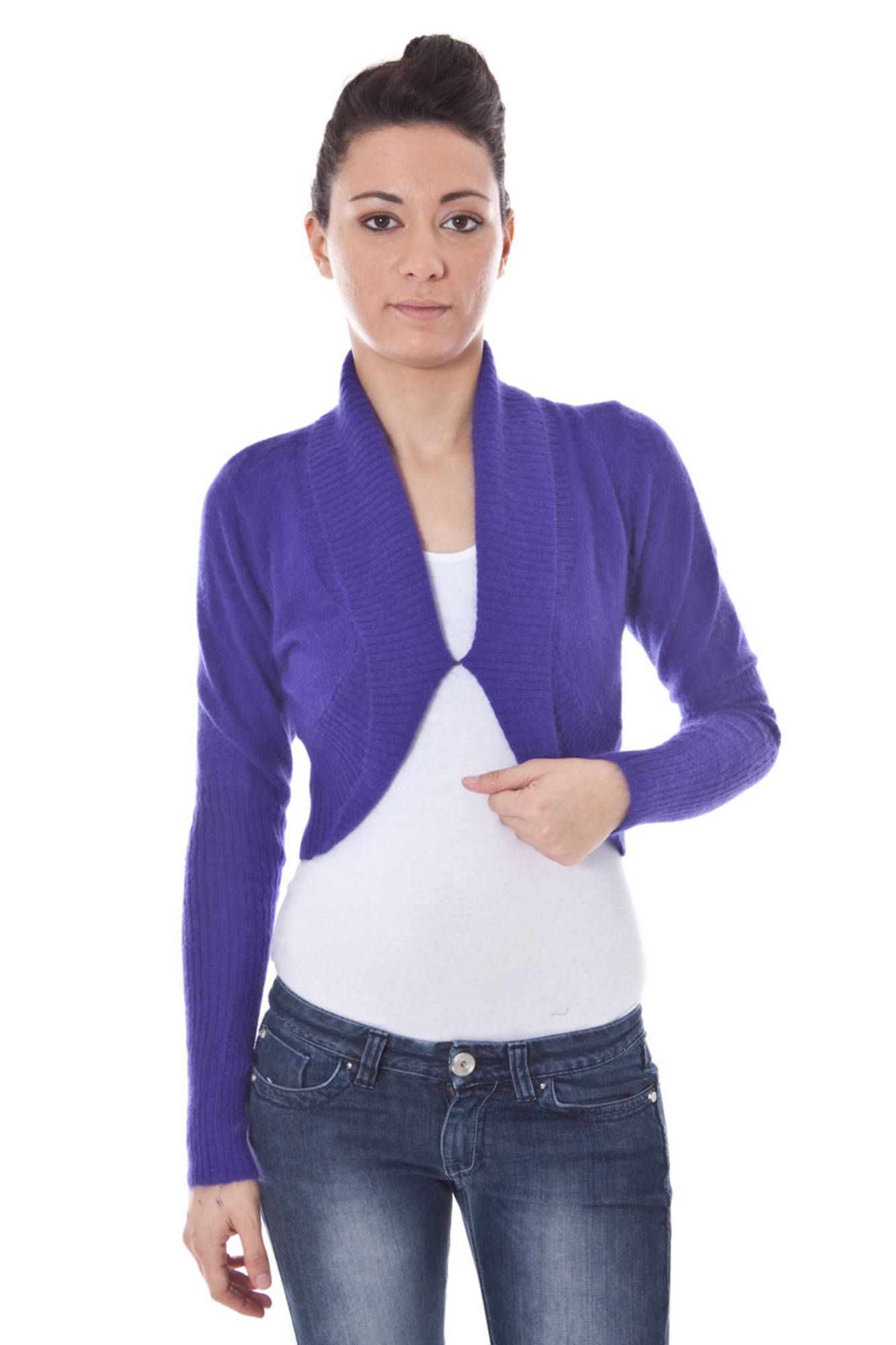 DATCH Shrug Damen – Langes Strickjäckchen in Lila mit Knopfverschluss für Herbst/Winter Violett Hauptbild